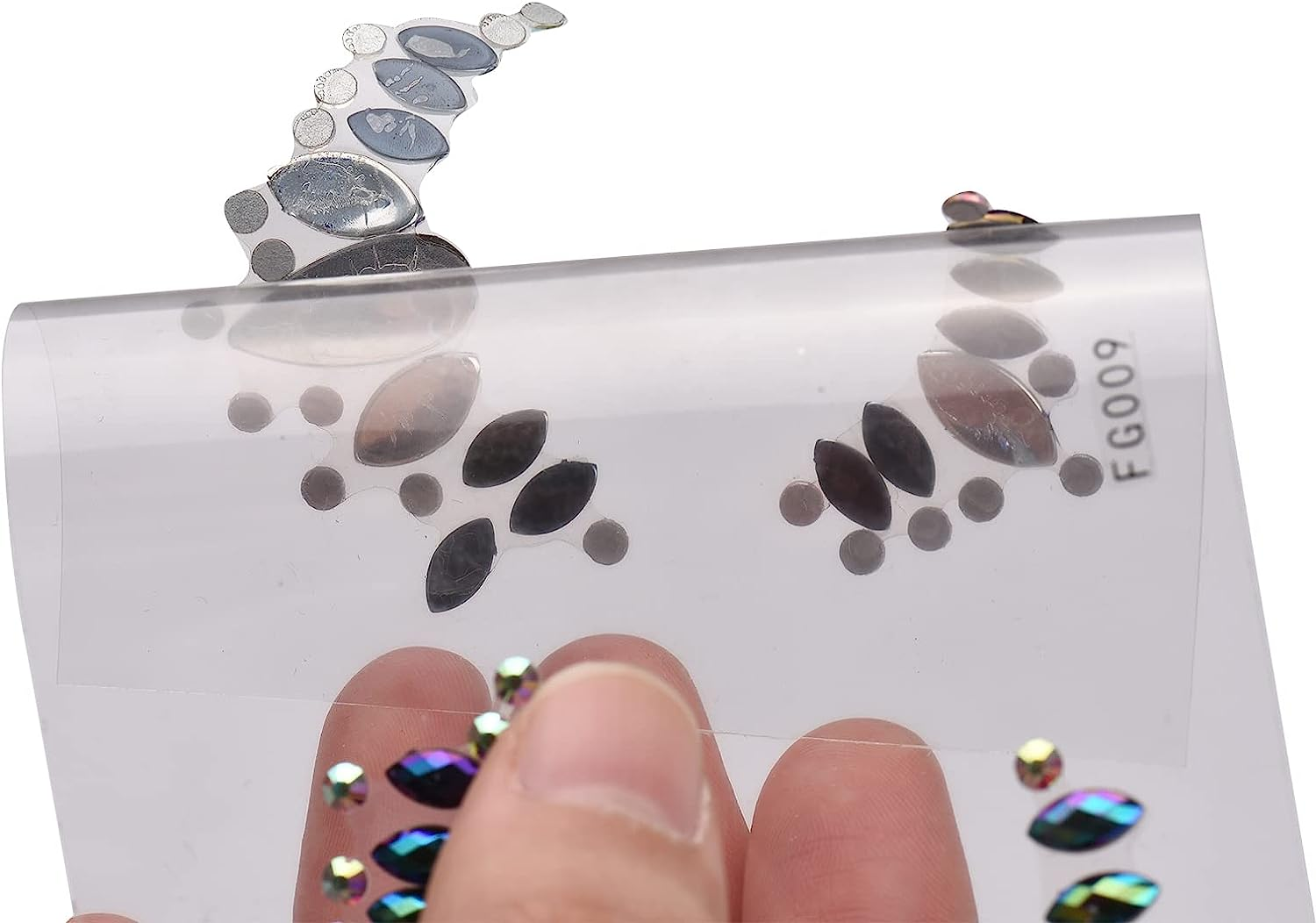 Domary 9 Sets DIY Mermaid Face Jewels - Crystal Rhinestone Gems Stick on Festival Gemstones Stickers - Rainbow Tears Gem Stones Temporary Tattoos image number 3