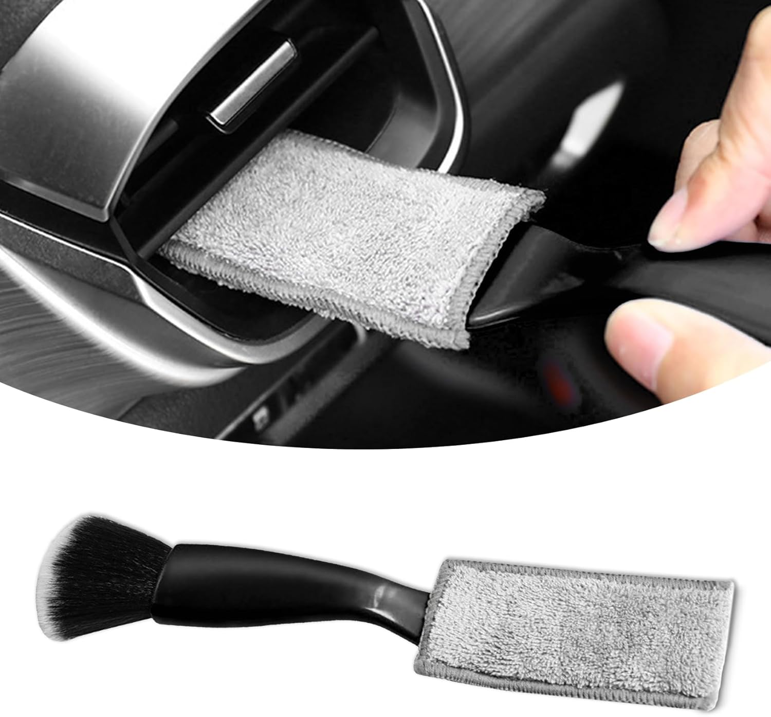 Double Head Brush for Car Clean, Car Detailing Brush, Car Interior Dust Brush, 2 in 1 Soft Portable Duster, Universal Car Interior Crevice Brush for Cleaning Panels, Air Vent, Dashboard (Blue)