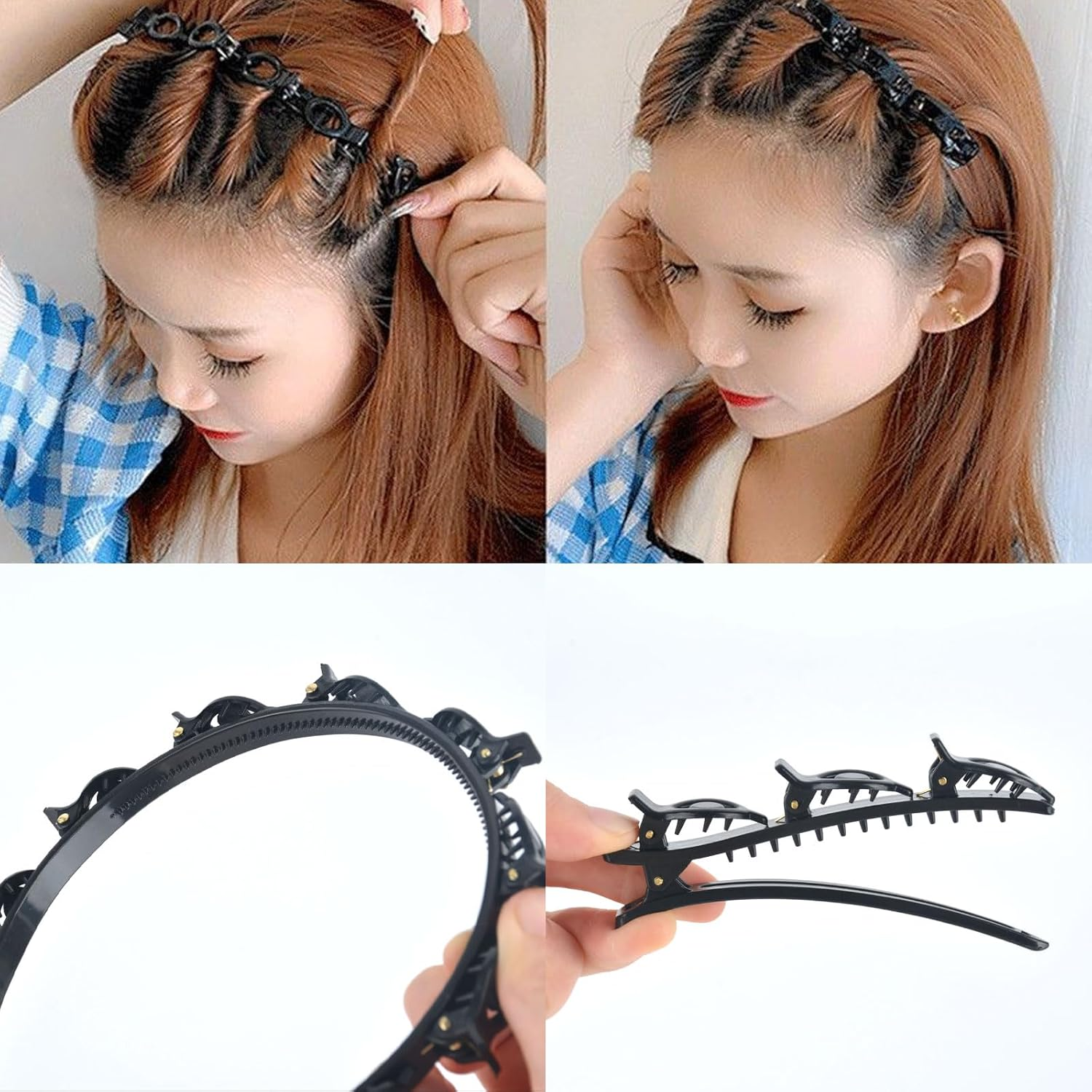 SSKHE 2 Layered Teeth Combs Hair Bands Headbands Headbands Non-Slip Fringe with Clips Versatile Accessories to Solve Your Style image number 3