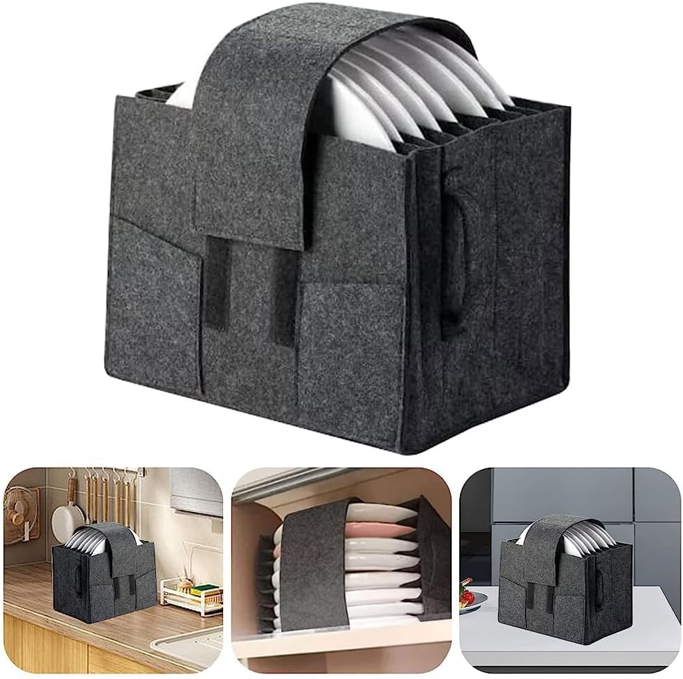 Qivine Caravan Plate Holder - Motorhome Kitchen Cupboard Storage for 8 Plates, Camping Dinnerware Storage, Felt Storage Solutions for Campervan, Boat image number 1