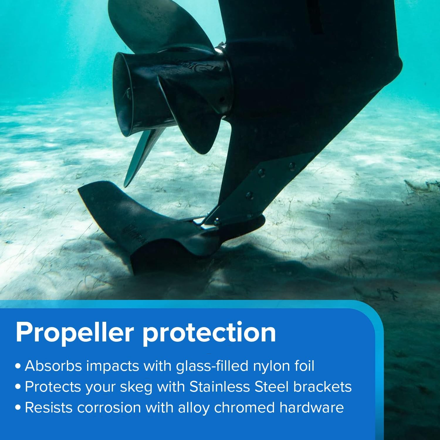 R-35 Hydrofoil Boat Stabilizer for 8-100 HP Motors - Skeg-Mounted Thermoplastic Shield with Stainless Steel Mounting Brackets - Standard Size Fin for Boats under 18 Feet