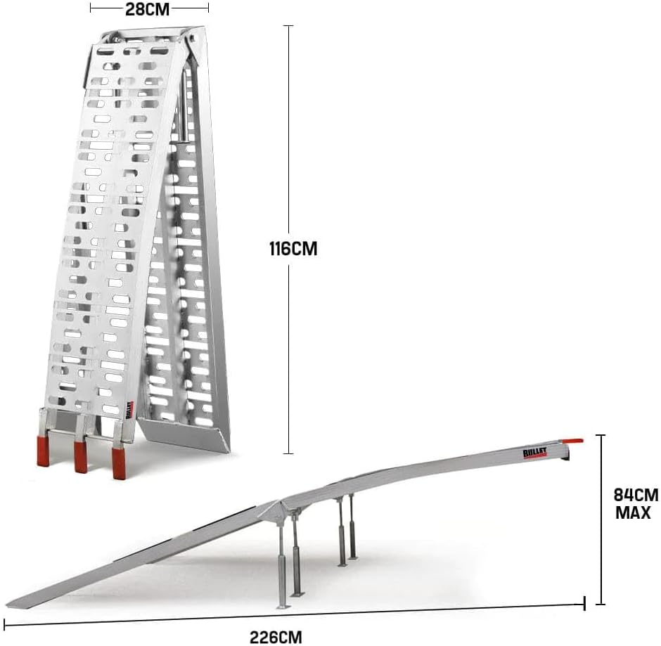Pair of 2.3M Aluminum Loading Ramps with Supporting Legs, 1360Kg Total Capacity