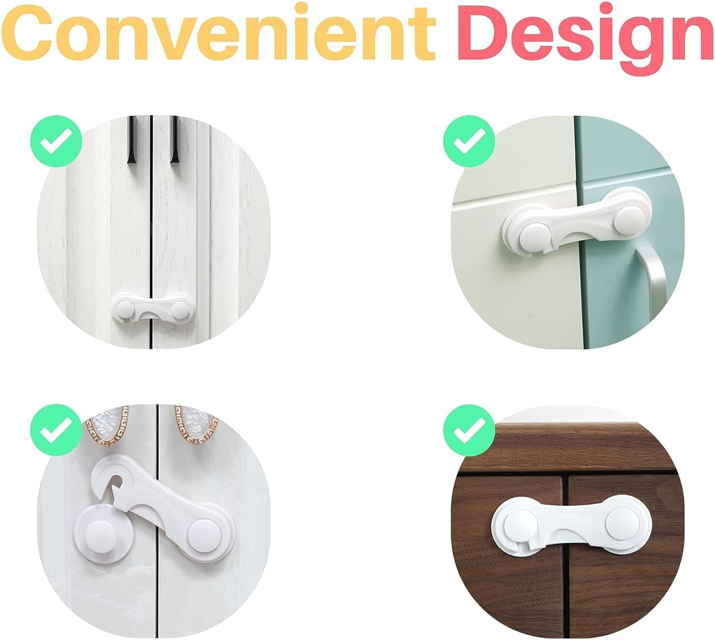 Inaya 6-Pack Child Proof Locks for Cabinet Doors, Pantry, Closet, Wardrobe, Cupboard, Drawers - 3M - No Drilling - Child Safety Locks for Cabinets and Drawers - Baby Proofing Cabinet Lock image number 3