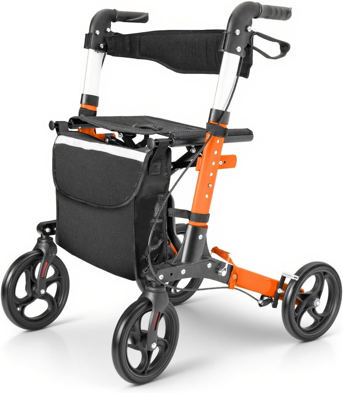 Rollator Walker with Seat, 4 Large Wheels, Height Adjustable Mobility Walking Aid Support for Senior, Foldable with Brakes Orange image number 6