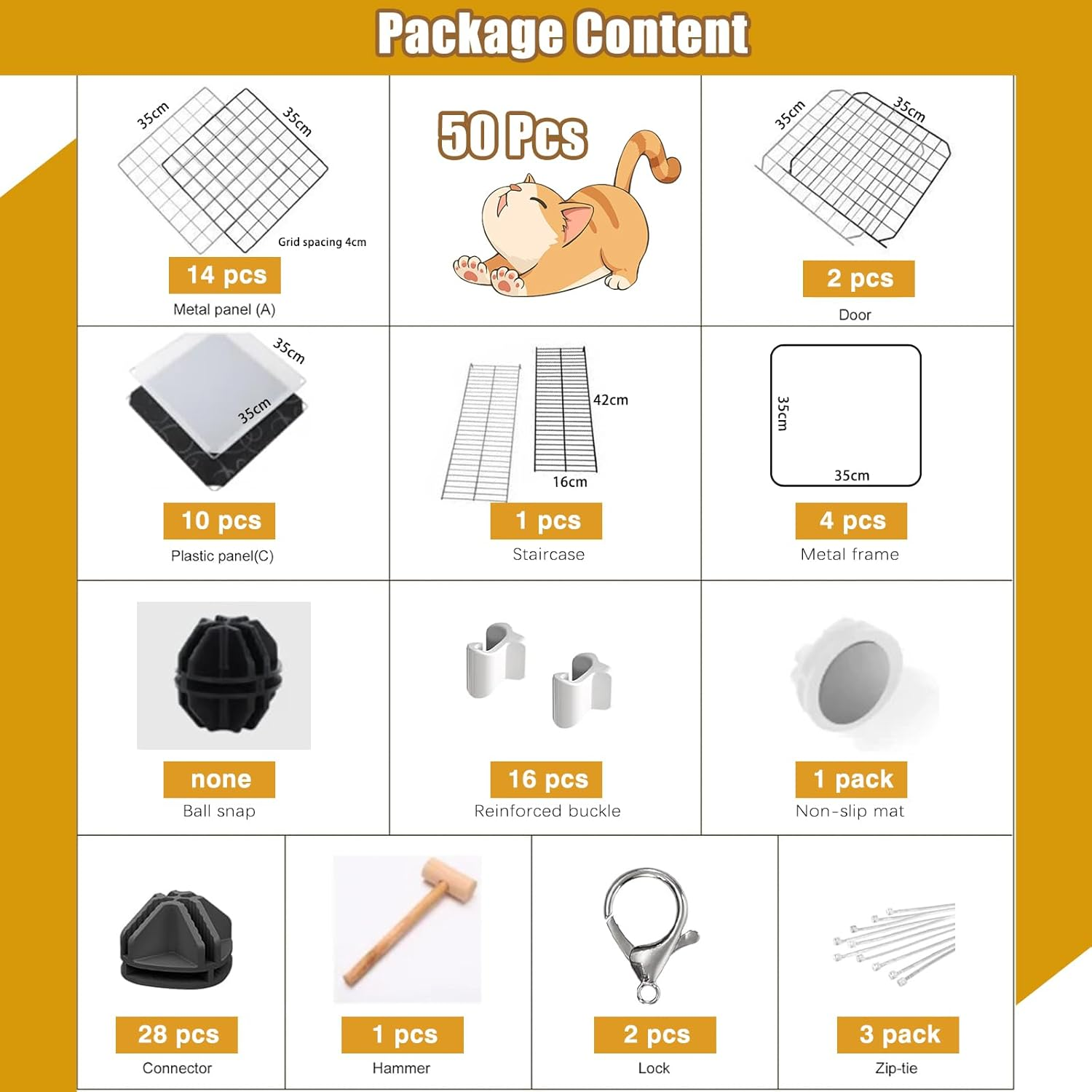 LIODUX DIY Cat Enclosure, Large Cat Cage, Indoor Cats Playpen Detachable Metal Wire Kennels, Pet Crate Large Exercise Place Ideal for 1-2 Cats, Small Animals (70 X 70 X 70CM) image number 5