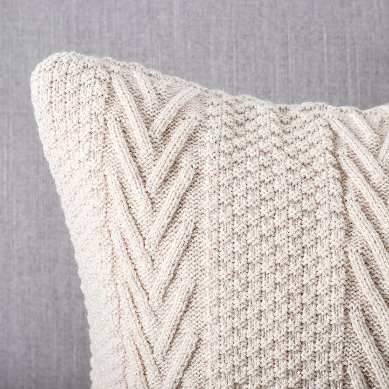 18X18 Inches Cotton Knitted Decorative Lumbar Throw Pillow Covers, Soft Cozy Outdoor Cushion Cases Luxury Modern Pillowcases for Couch Sofa Bed Beige image number 2