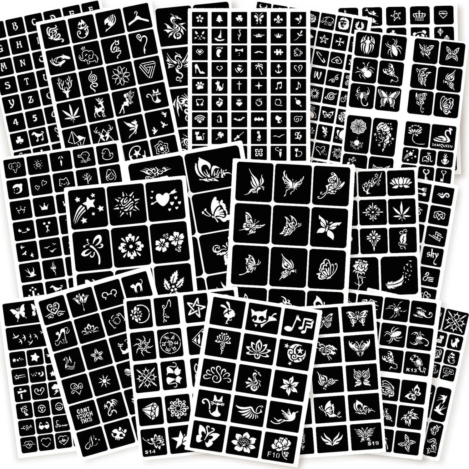 Temporary Tattoo Stencil Kit - 575Pcs - 20 Sheets for Body Art Designs - Includes Glitter Tattoo Stencils - Easy for Beginners - Perfect for Festivals and Parties - Geiwogwc image number 3