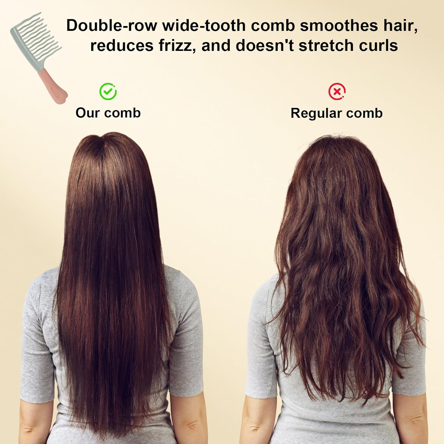 Fukaisu 2Pcs Wide Tooth Curly Hair Comb, Detangling Hair Brush with Double Row Wavy Tooth Design for Long/Thick Dry/Soggy Hairs for Women/Girl(Green) image number 3