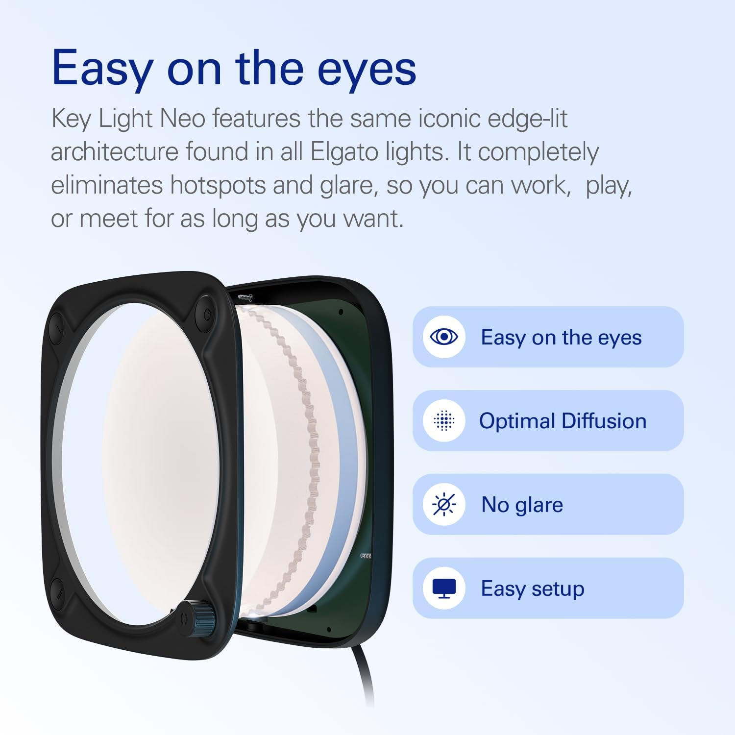 Elgato Key Light Neo &ndash; Professional Video Call Light, No Glare, Adjustable Monitor Mount, Manual or Wi-Fi Control, Office/Streaming, Teams/Zoom/Slack/Twitch/Youtube &ndash; Plug-&rsquo;N-Play on Laptop, PC, Mac - White image number 5