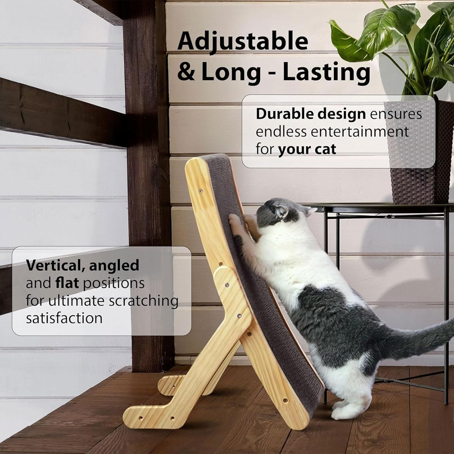 Cat Scratching Board, Multi-Position Cardboard Cat Scratcher Lounger. Natural Wood & Cardboard Scratch Bed. Large Cat Scratching Post for Kitten, Adult Cats Enrichment & Scratch Furniture Protector image number 3