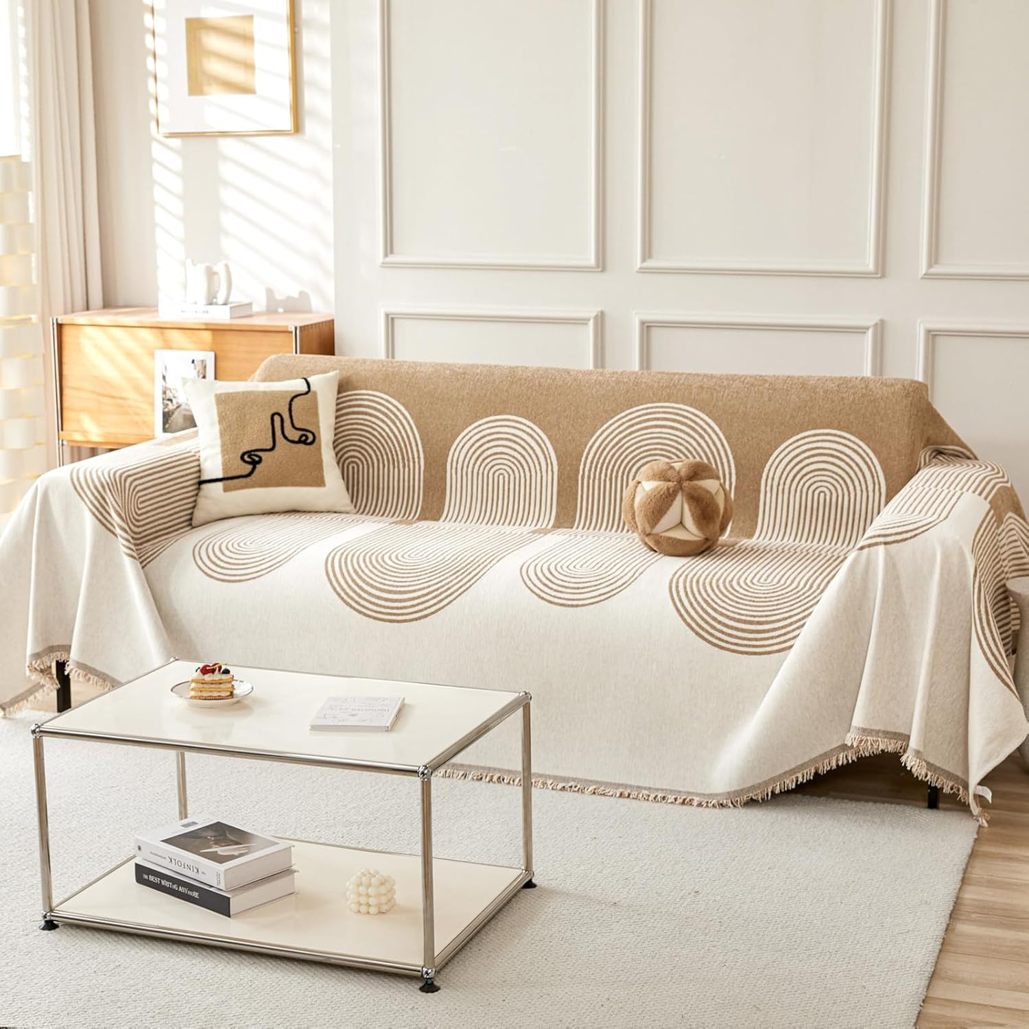 Ksriylm Light Grey Fluffy Sofa Covers Chenille Couch Covers for 3 Cute Couch Cushion Covers Pet Protector Winter Couchcover Loveseat Cover Multi-Functional Throwcover, 180 * 300CM(71" X118")