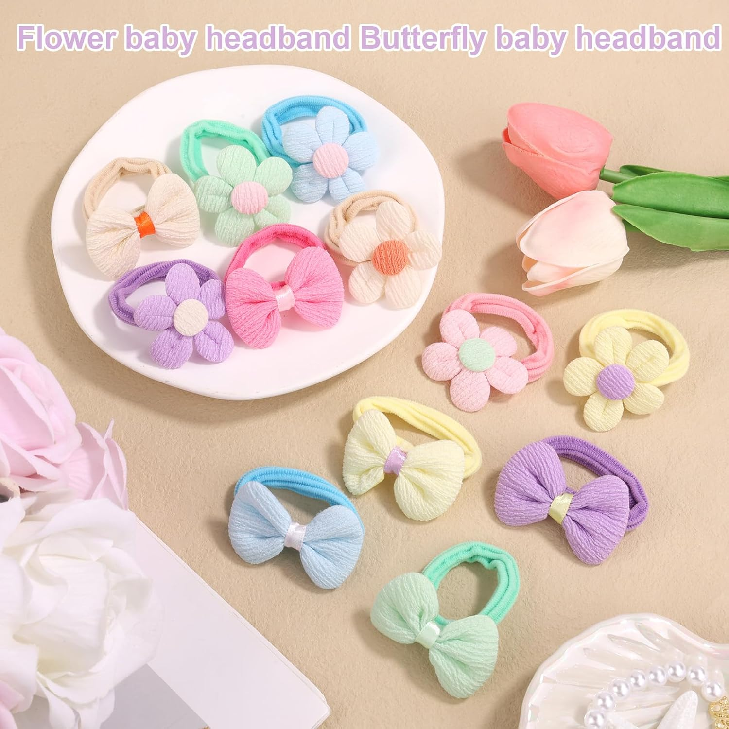 24Pcs Toddler Hair Bows, Elastic Toddle Hair Ties Toddler Flower Hair Accessories Butterfly Hair Clips Cute Hair Ties Baby Hair Bows for Little Girls Hair Ponytail image number 2