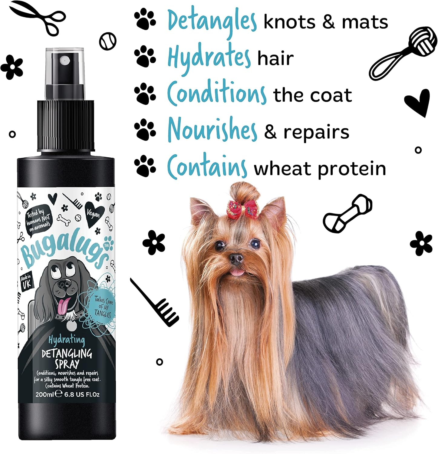 Bugalugs Dog Detangler Spray - Leave in Conditioner Spray for De Matting. No Tangles. Professional Dog Grooming Formula Contains Wheat Protein. Pet Detangling Spray Knot Removal (200Ml) image number 1