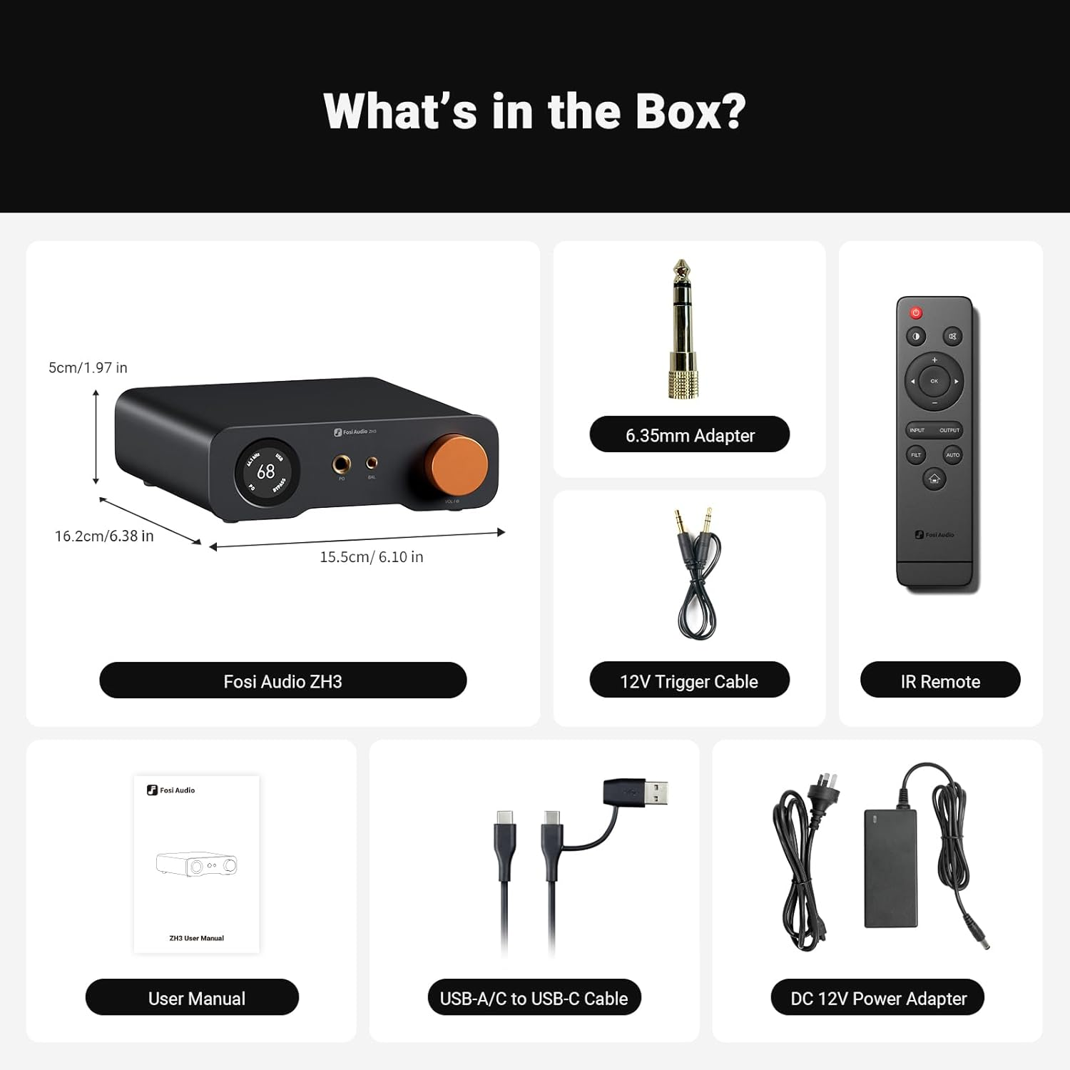 Fosi Audio ZH3 DAC Headphone Amp, Fully Balanced Preamp with AKM4493SEQ XMOS XU316 PCM 768Khz for Amplifiers, Usb/Optical/Coax/Rca/12V Trigger Input, Xlr/Rca/4.4Mm/6.35Mm Output with Remote image number 1