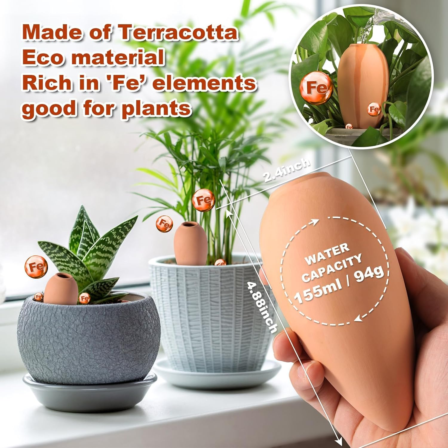 4 Packs Terracotta Watering Pots, Terracotta Self Watering Planter Insert Watering Spikes, Plant Watering Devices Watering Spikes Automatic Plant Accessories - Small Cone image number 4