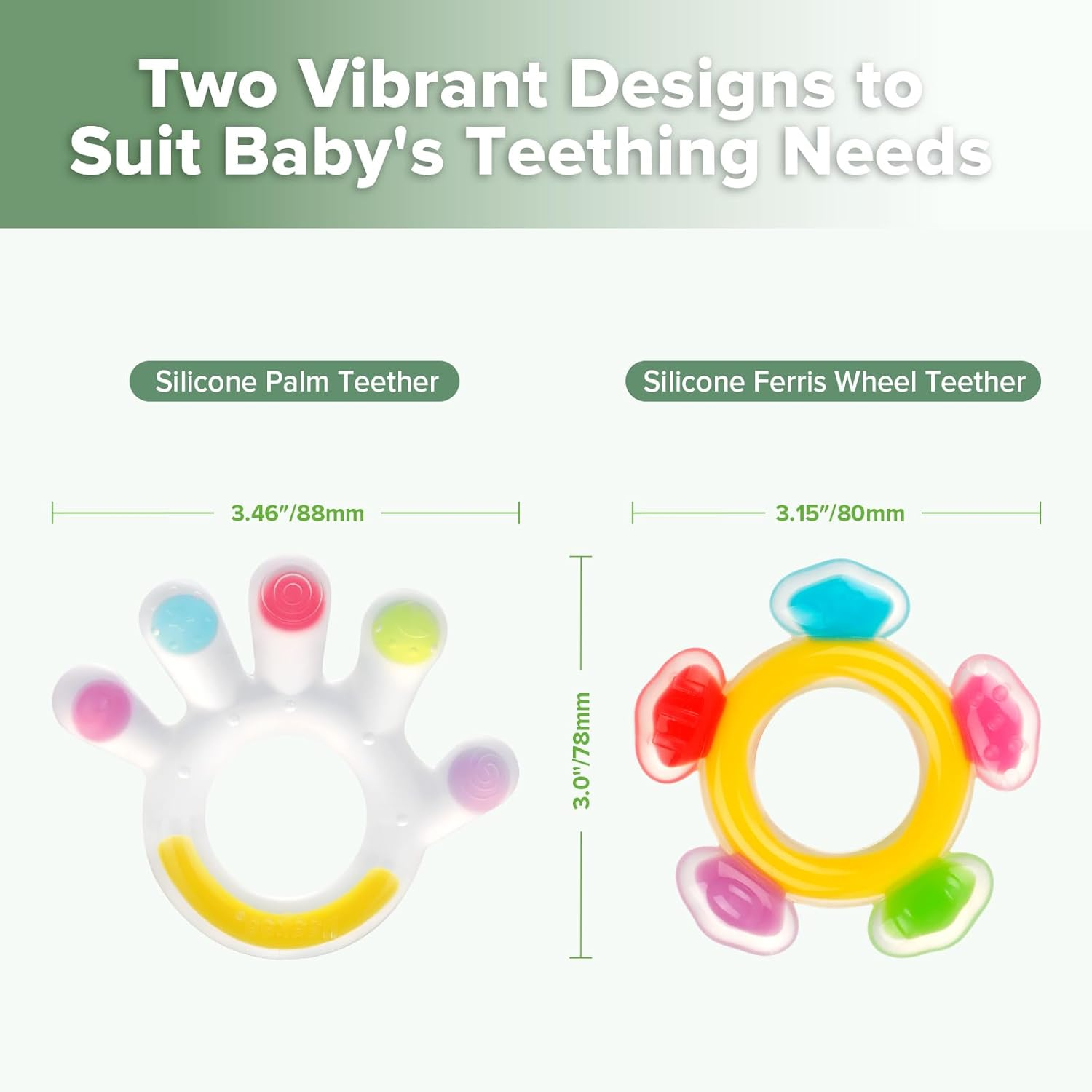 Haakaa Silicone Teether Combo - Baby Freezer Teething Toy - Soft Cold Teether - Soothe Teething Pain & Itching Gums - Perfect Size - Palm & Ferris Wheel Shape for 3M+ Babies BPA Free - 2 Pk image number 1