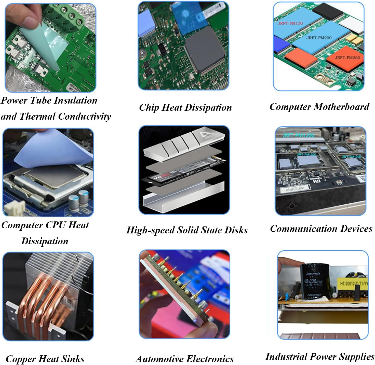 Luojinluoda 4 Pack Thermal Pad Set 100X100X0.5Mm/1Mm/1.5Mm/2Mm Thickness Options, High Temp Resistant Silicone Grease 6.0W/Mk for PC Laptop Heatsink CPU GPU SSD IC LED Cooler