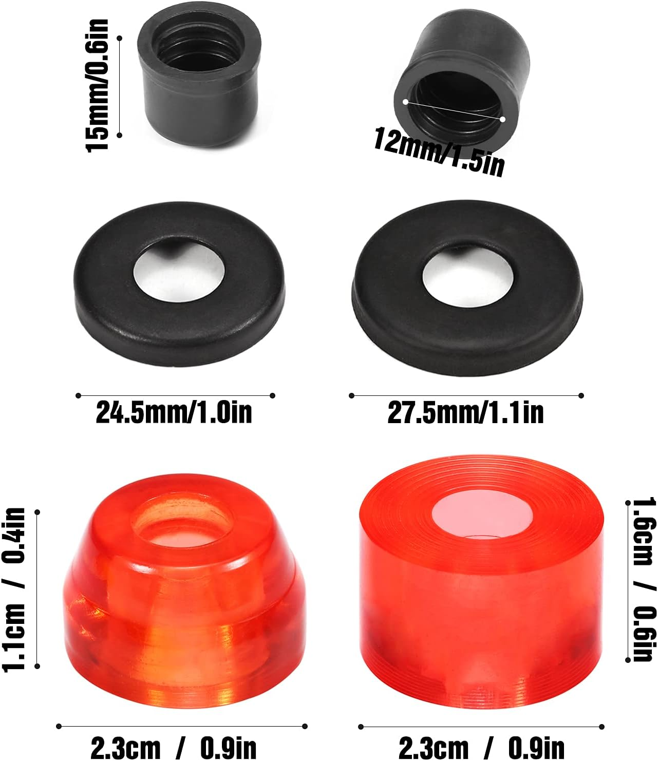 Skateboard Bushings Longboard Truck Rebuild Kit Bushings Washers Pivot Cups for 2 Trucks Transparent Blue image number 5