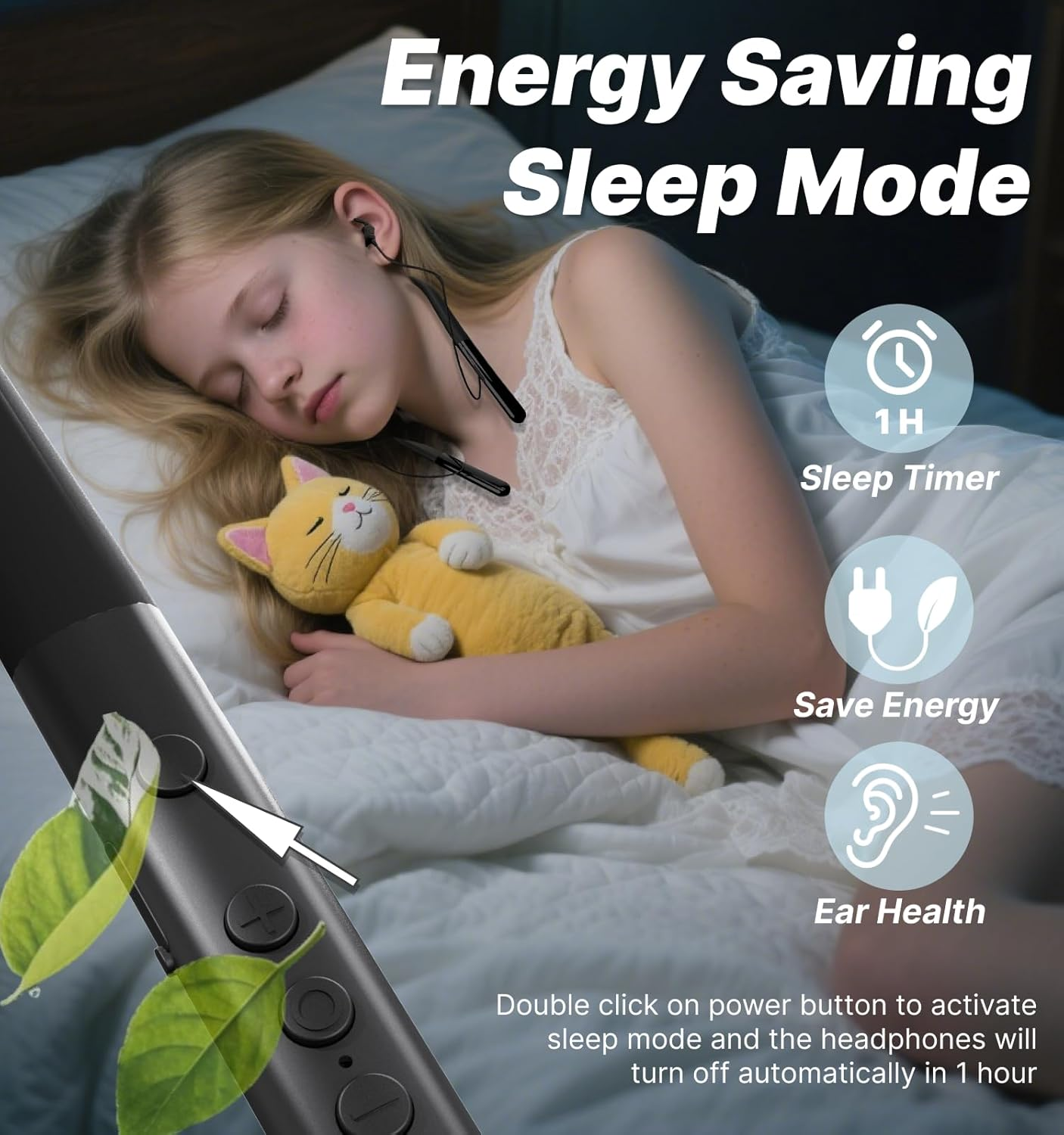 Hmusic HS88 Sleep Earphones, Flat Thin Soft Silicone Earbuds for Side Sleepers, 30Db Noise Cancelling Bluetooth Neckband Sleep Headphones for Travel, Audio Book, Meditate, Black image number 1