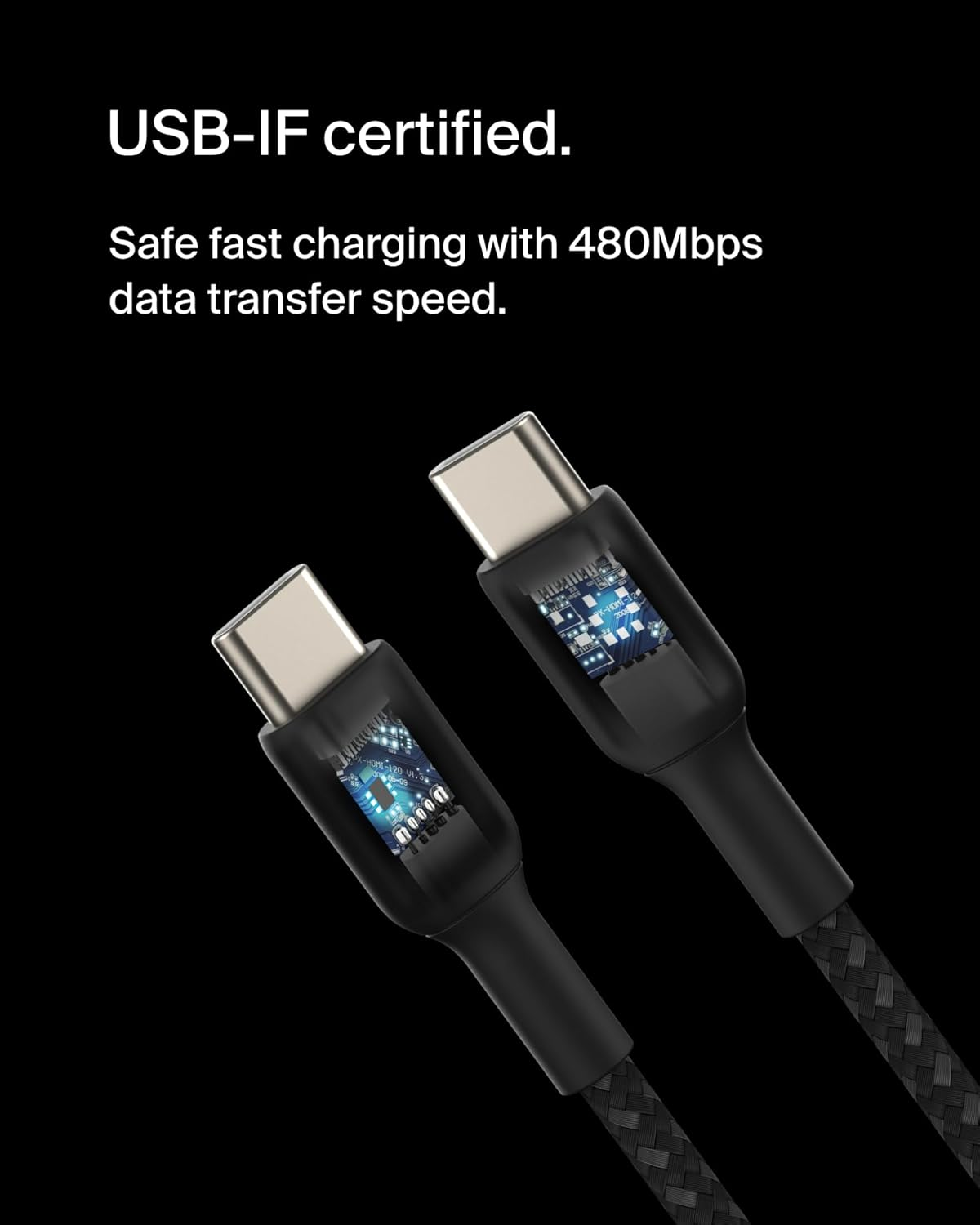 Belkin Cab004Bt1Mbk Braided USB-C to USB-C Cable (Boost Charge USB-C Cable, USB-C Fast Charge Cable for Note10, S10, Pixel 4, Ipad Pro and More) USB Type-C Fast Charging Cable, Black, 3.3 Feet image number 6