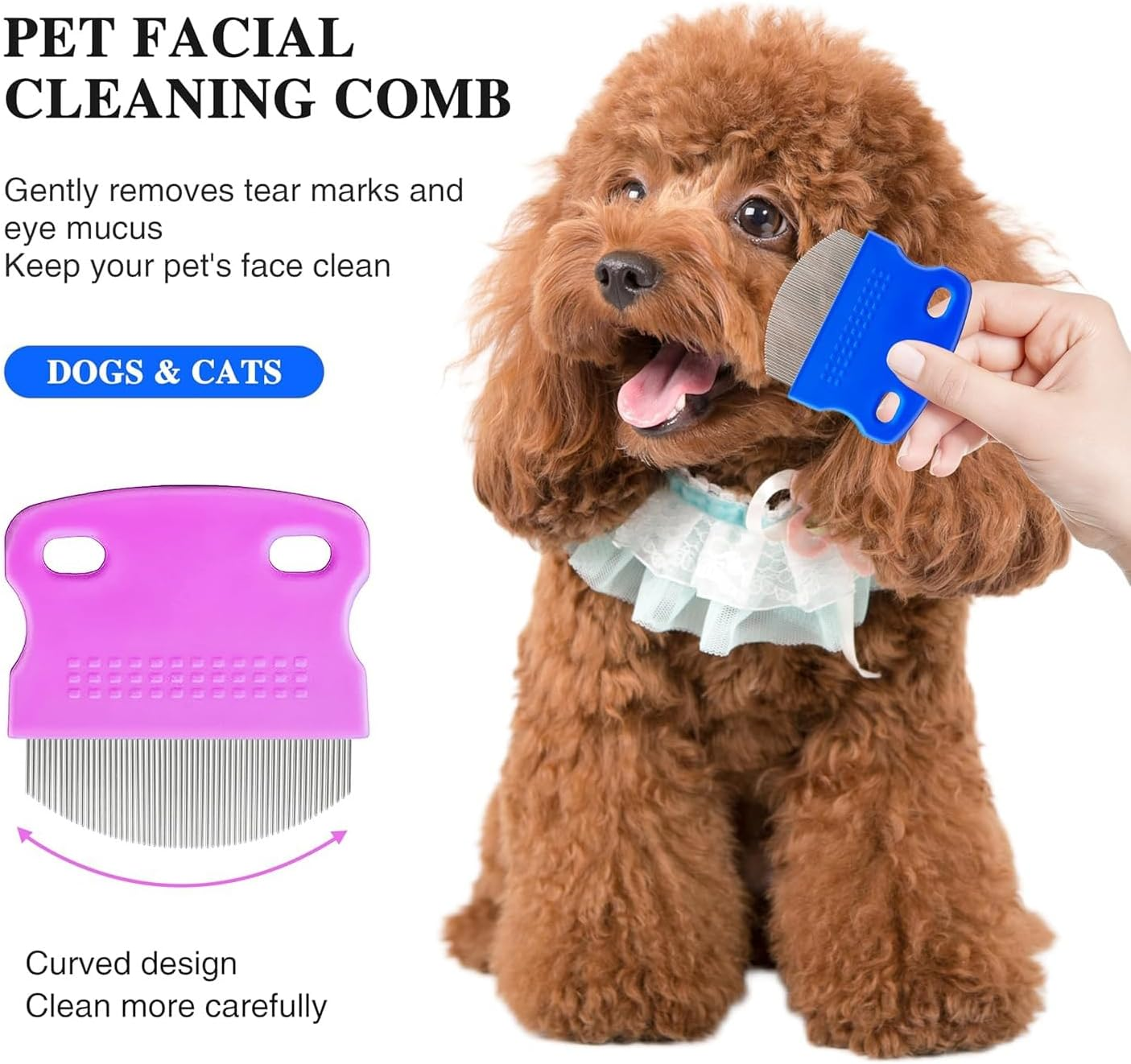 2 Pack Professional Eye Comb for Pets,Stainless Steel Tear Stain Remover for Cats & Dogs,Flea Lice Comb,Gentle Round-Head Grooming Tool,Precisely Removes Stains, Dirt and Debris from the Eye Area image number 3