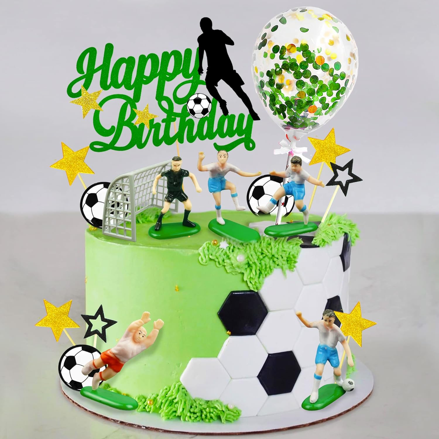Soccer Cake Topper Soccer Ball Player Cake Decorations for Men Boy Soccer Birthday Party Sport Party Supplies (Multicolour) image number 1