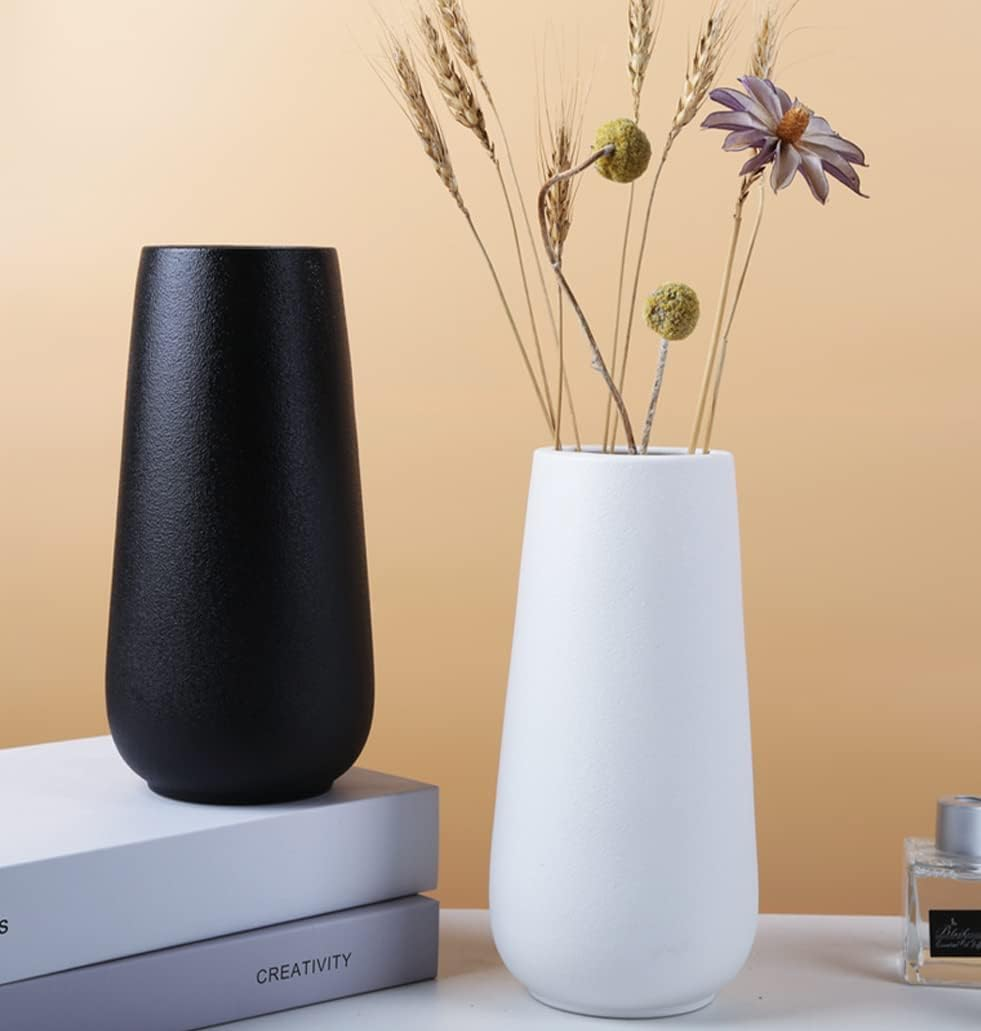 28 CM Tall Matt White Ceramic Vase for Flowers & Pampas Grass, Classic Rustic Style Decorative Vases for Home Decor Table Centerpieces