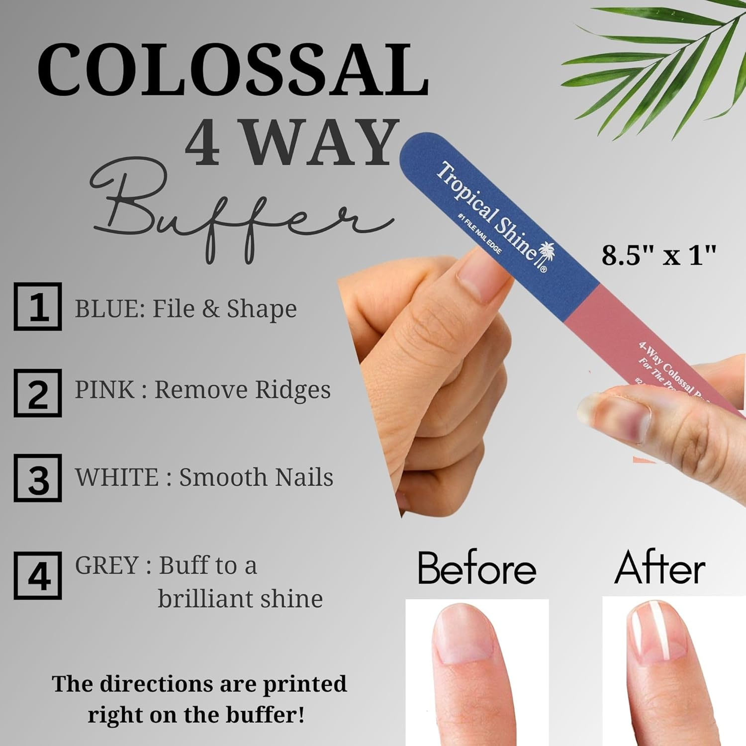 Tropical Shine Colossal 4-Way Blue-Pink Buffer - Professional Nail File & Buffer for Shaping, Smoothing, and Polishing Nails - Compact and Portable Nail Care Accessory (707330) image number 3