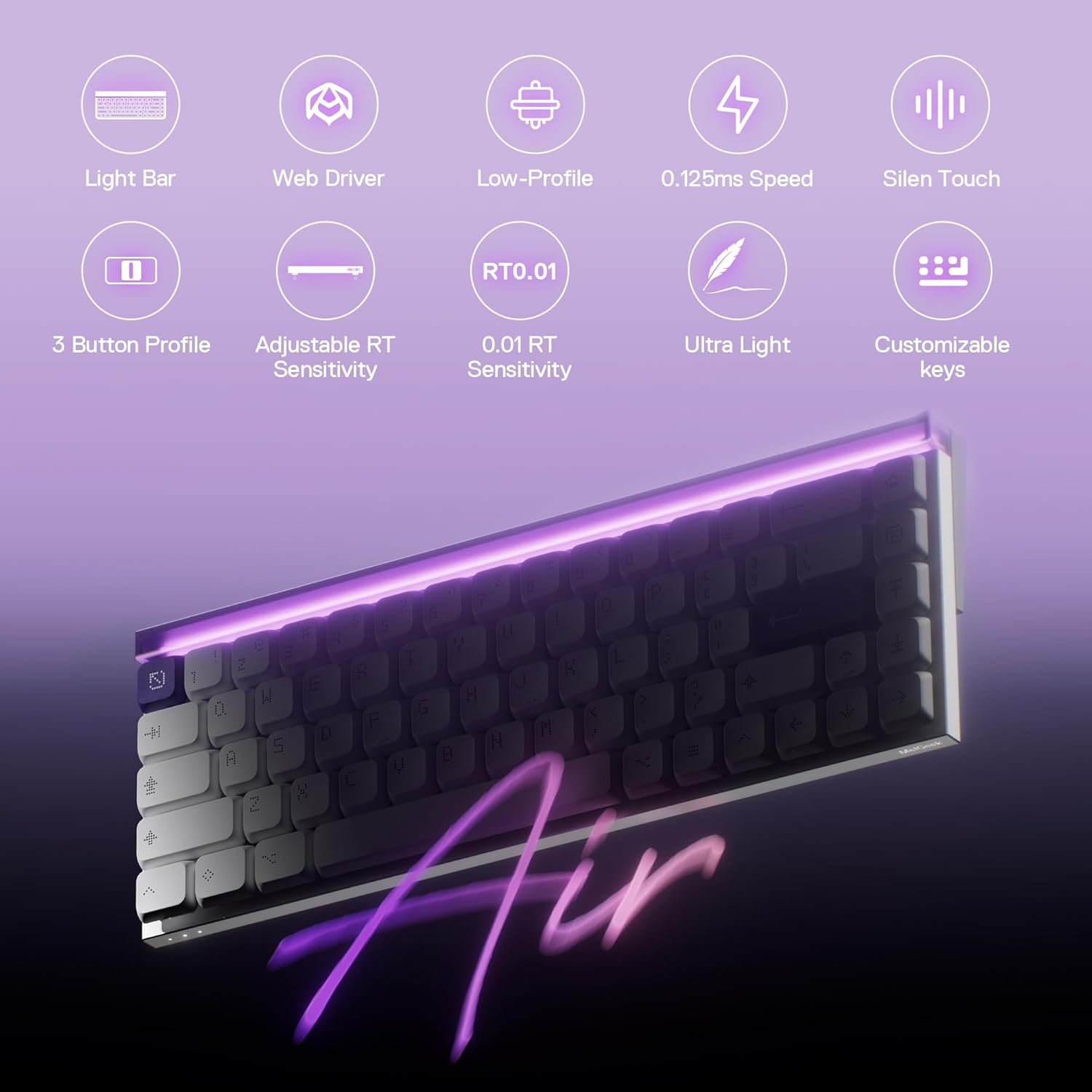 Melgeek MADE68 Air Wired Keyboard, Hall Effect Magnetic Switch Low-Profile Gaming Keyboard, 65% Compact Rapid Trigger, Hot-Swappable, RGB Snap Tap & Adjustable Actuation, Online HIVE Custom (Purple) - Pink image number 3