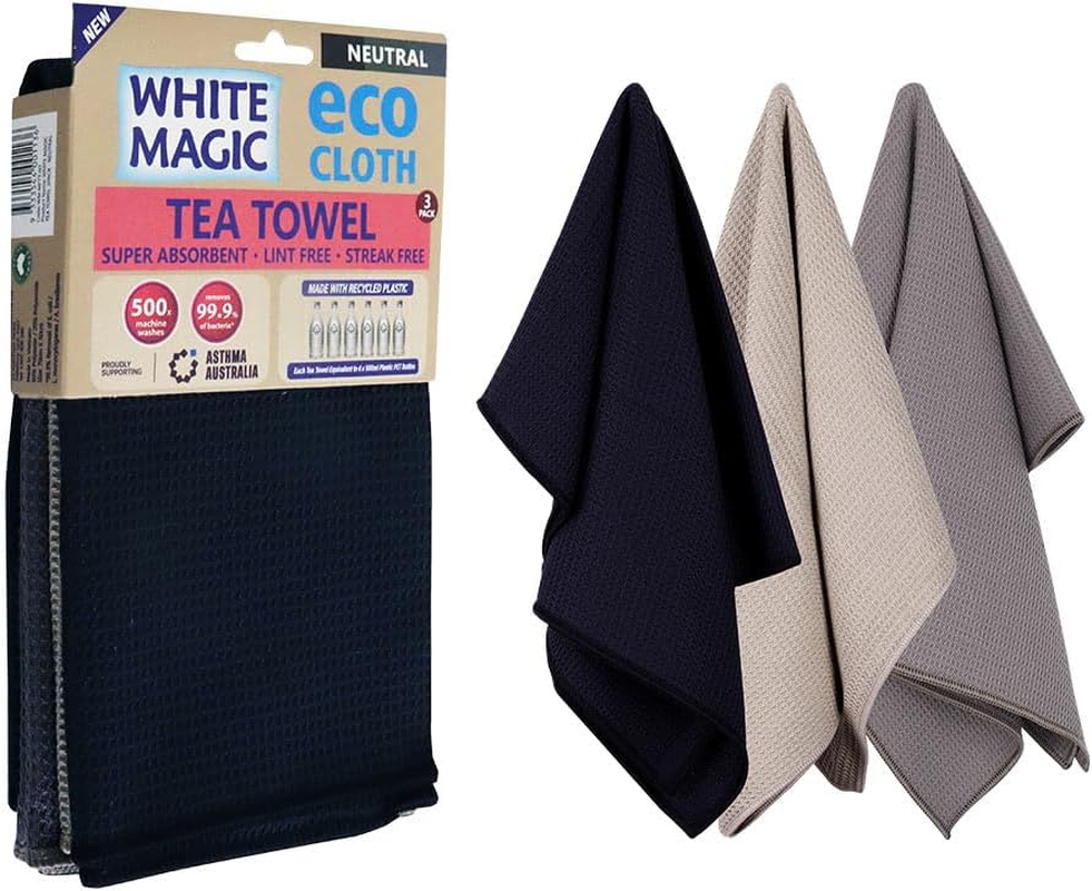White Magic Tea Towel 3-Pack, Neutral - Superior Absorbency, Versatile Multi-Purpose Use, Durable Construction, Stylish Designs, Quick-Drying & Lint-Free, Easy Care, Kitchen Essential, 70X50Cm