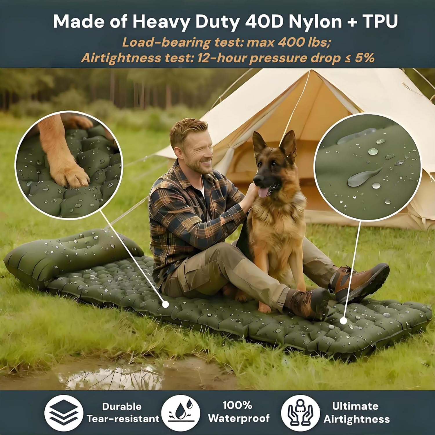 1.8 Pounds Ultralight Inflatable Camping Sleeping Mat, Portable Outdoor Air Mattress, Compact Backpacking Sleeping Pad for Hiking, Tent, Travel image number 7