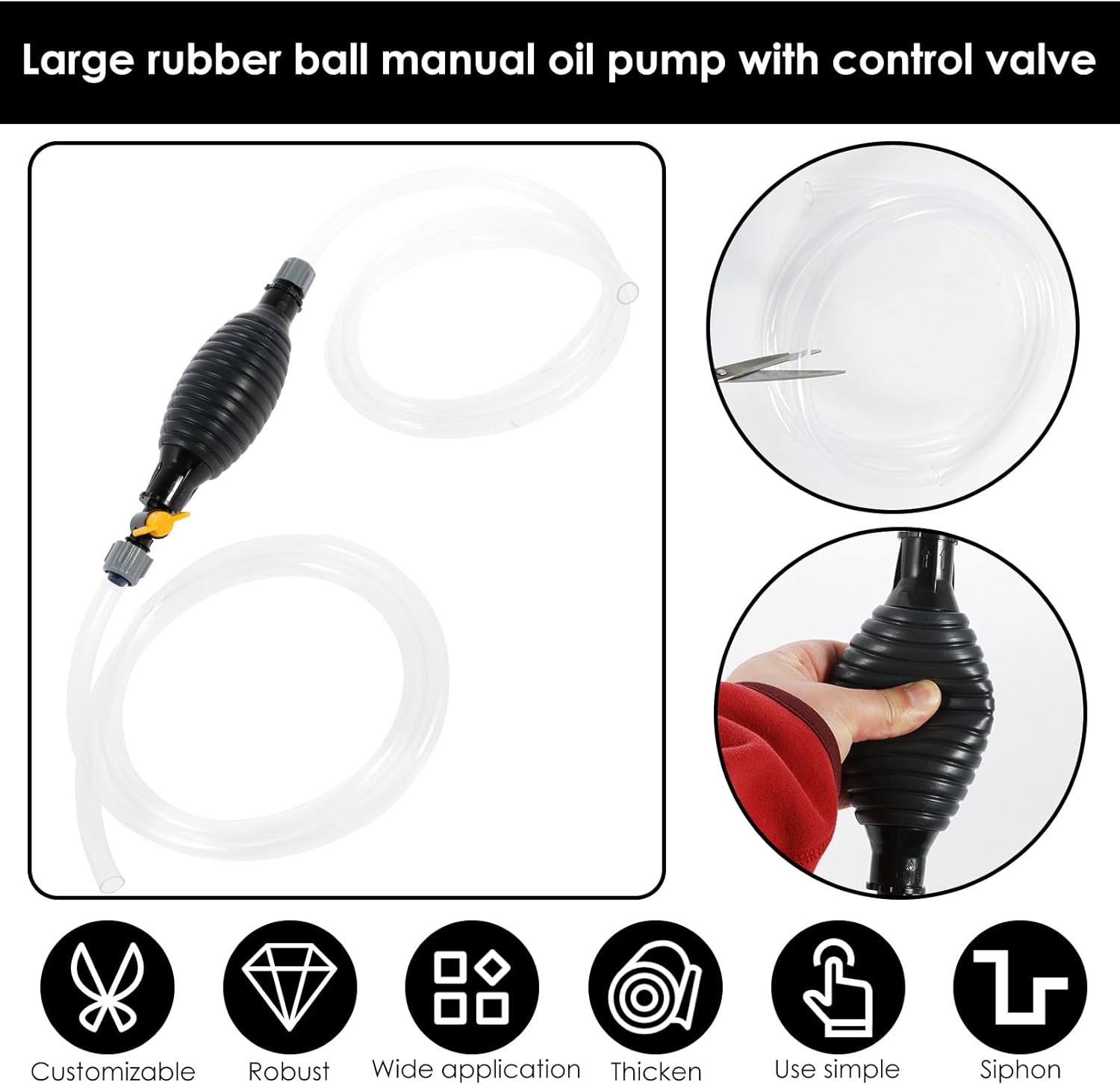 DJAPWPX Siphon Pump for Gasoline with Flow Valve and Fixing Buckle, Multifunctional Liquid Sucker Pump, Potable Siphon Hand Pump for Gas Gasoline Petrol Diesel Oil Liquid Water