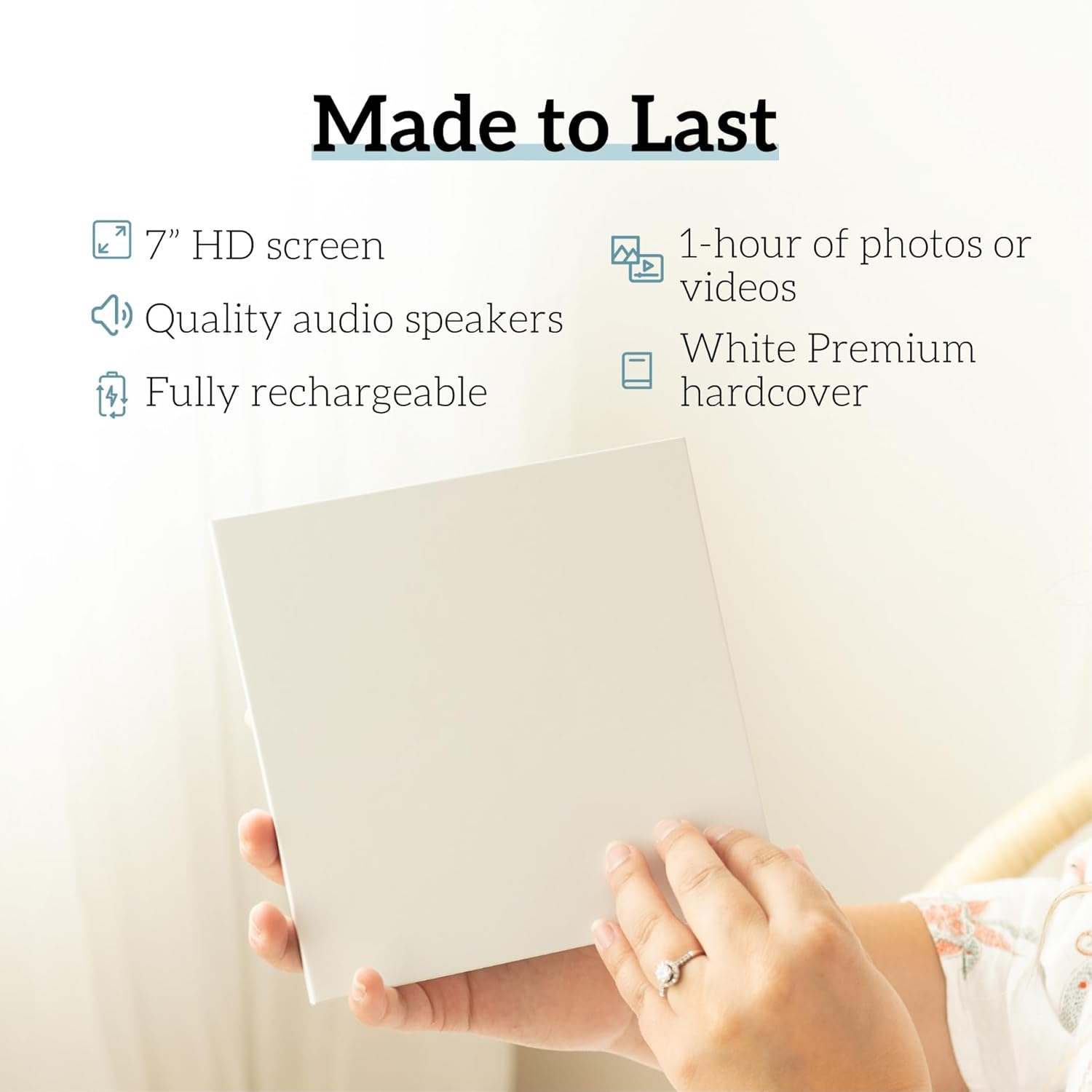 Heirloom 7" Video Book &ndash; Create a One-Of-A-Kind Gift with Your Memories &ndash; 1 Hour Playback &ndash; White Cover Only