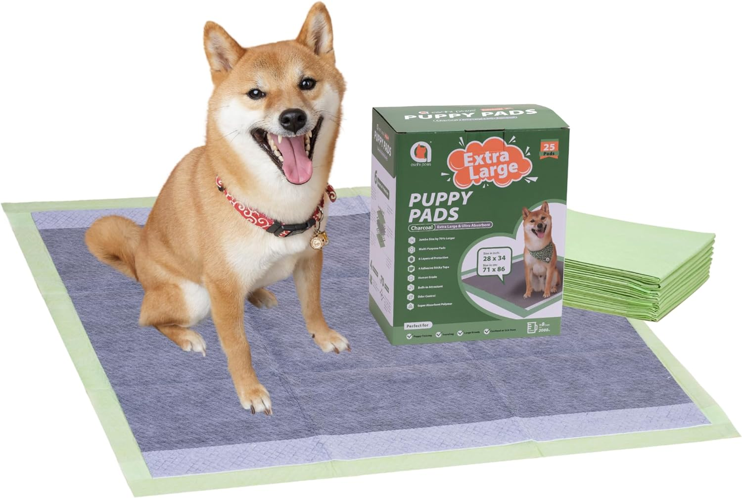 Charcoal Puppy Training Pads, Extra Large Puppy Pee Training Pads, Super Absorbent Leak-Proof Disposable Training Pads, Fandcy Pet Training Pads for Indoor or Outdoor Use (25 XL Pads: 71Cm X 86Cm) image number 6
