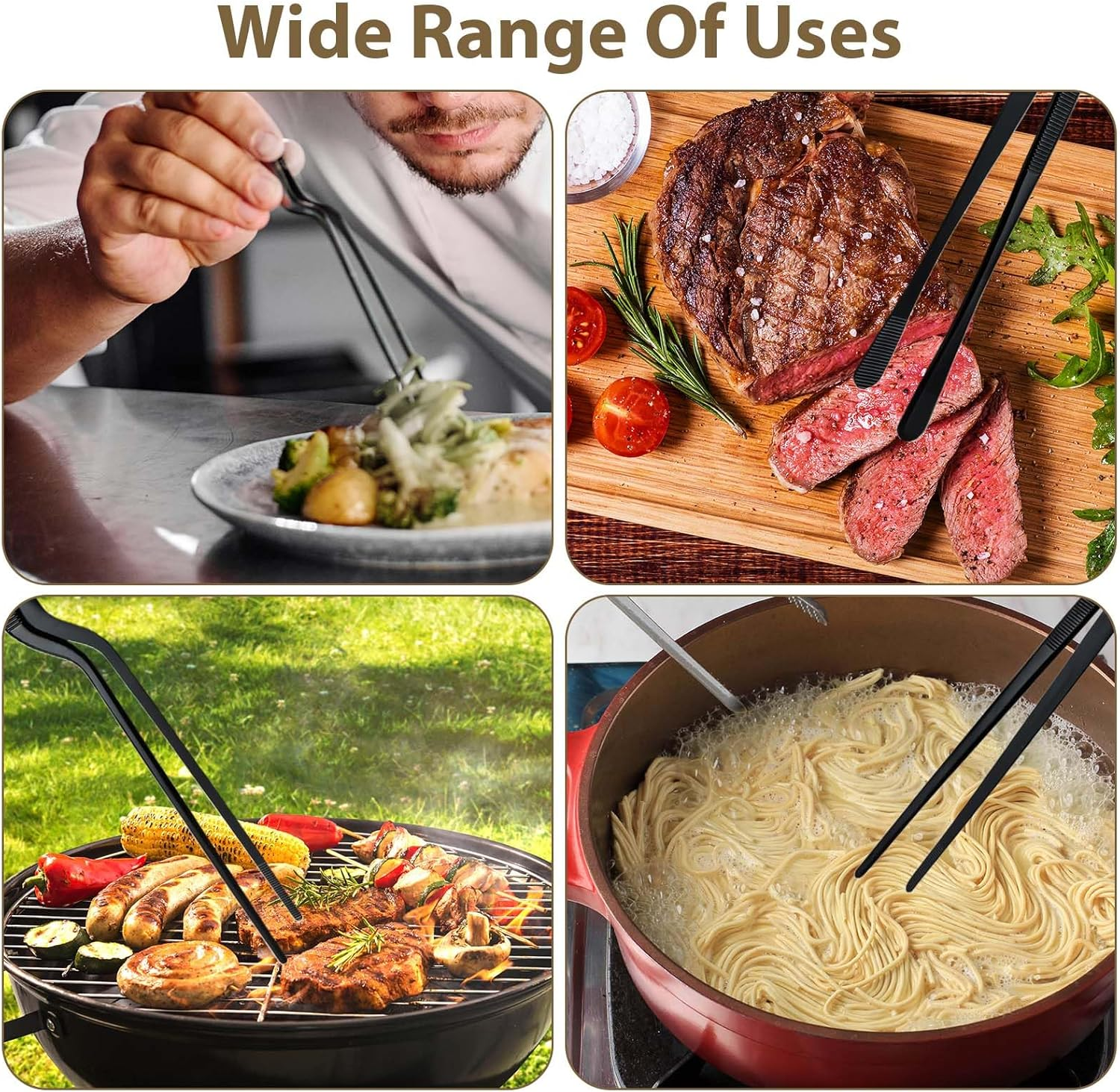 4 Pcs Kitchen Fine Tweezer Tongs Set, 12" Extra-Long Stainless Steel Food Tweezers, Professional Precision Cooking Tweezers for BBQ, Seafood, Baking, Garnishing & Repairing (Black) image number 2