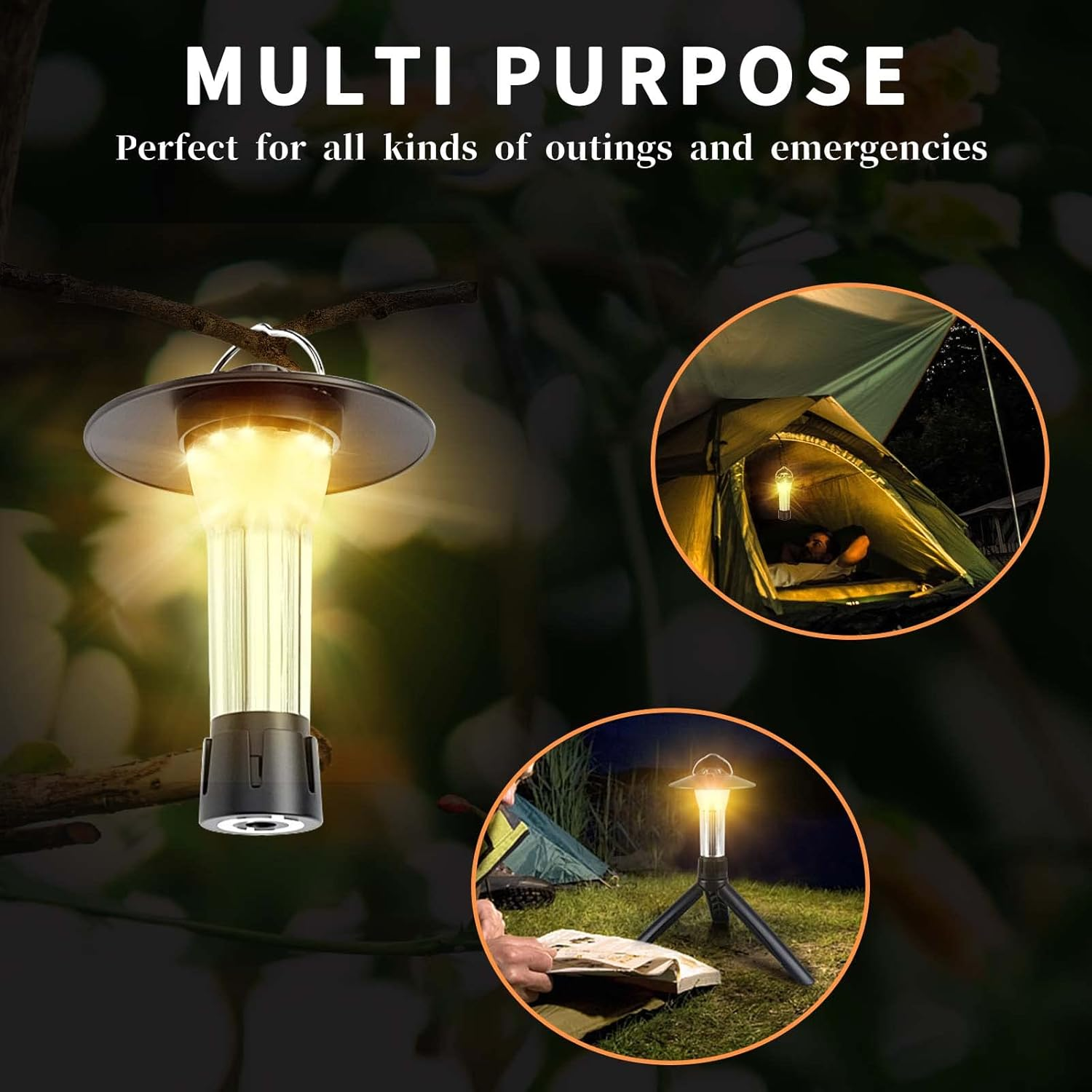 YIFENG Mini 2-In-1 USB Rechargeable LED Lantern Flashlight with 3 Light Modes, Stepless Dimming, Portable 2200Mah Outdoor LED Tent Light Torches with Magnetic Base and Tripod for Camping Hiking Cycling Emergency image number 4