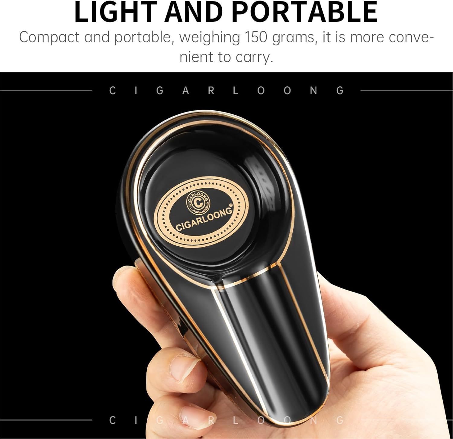 Cigar Ashtray Ceramics Single Slot Portable Travel Pocket Ashtray for Men,Dark Blue - Dark Blue image number 3