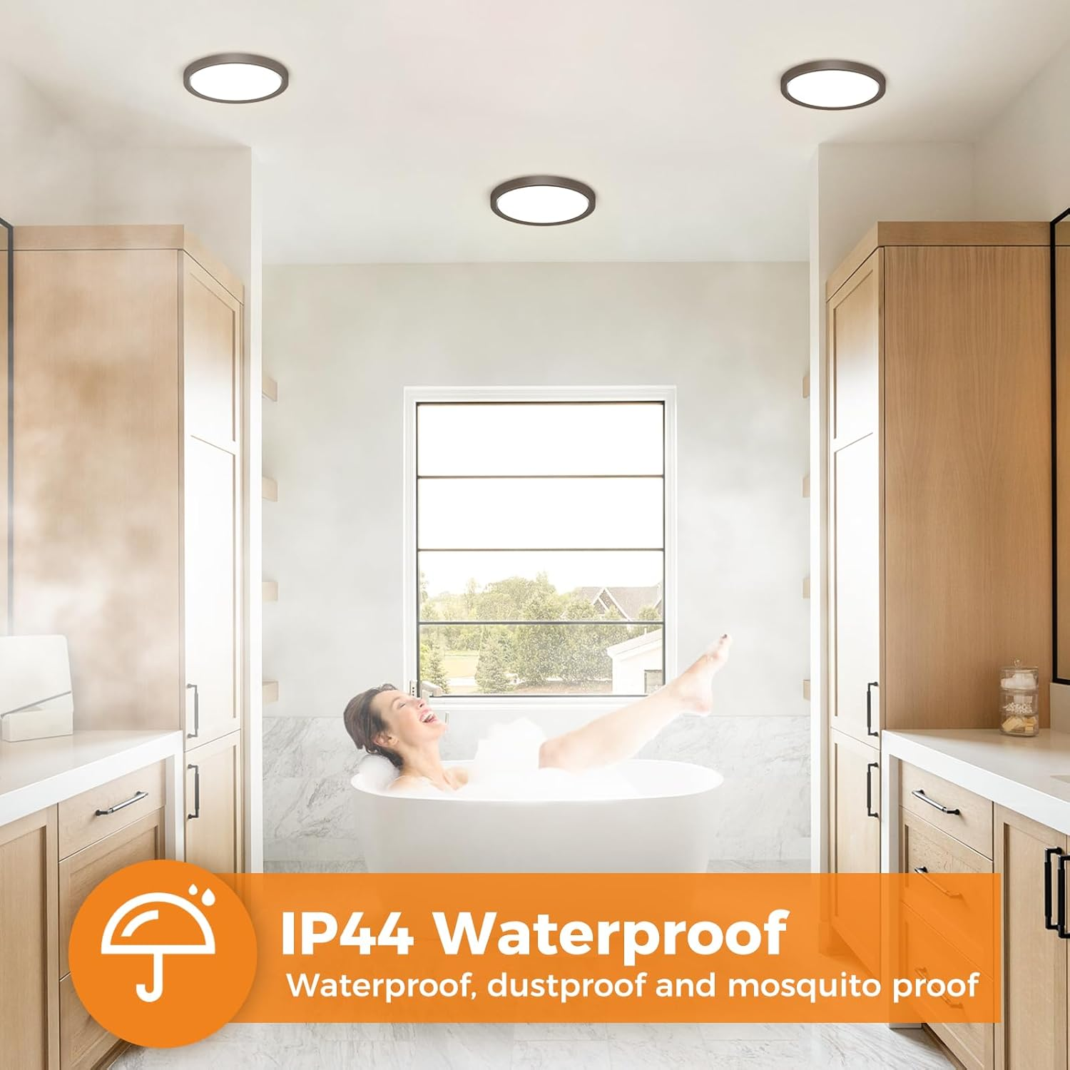 Slochi LED Ceiling Light, 3000K 4000K 6500K 3 Colours Ceiling Light, 15 W 1500 LM, Modern, Round, IP44 Waterproof Bathroom Ceiling Light for Kitchen, Bedroom, Hallway, Garage, Balcony, Black image number 2