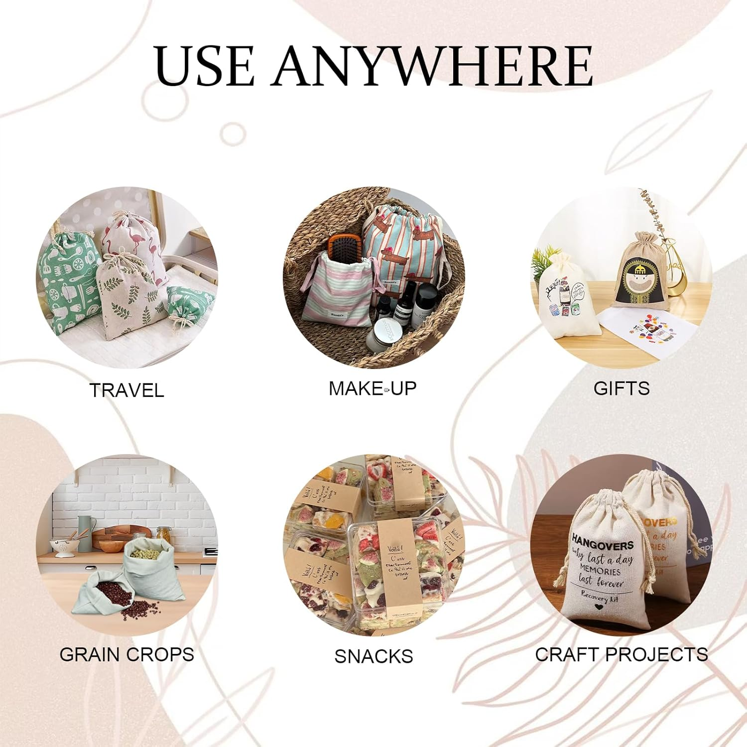 Natural Linen Drawstring Bags Bulk Linen Calico Cotton Bag 4 Packs Cotton Muslin Bags 20 * 25Cm Storage Washable Eco-Friendly Shopping Bag image number 3