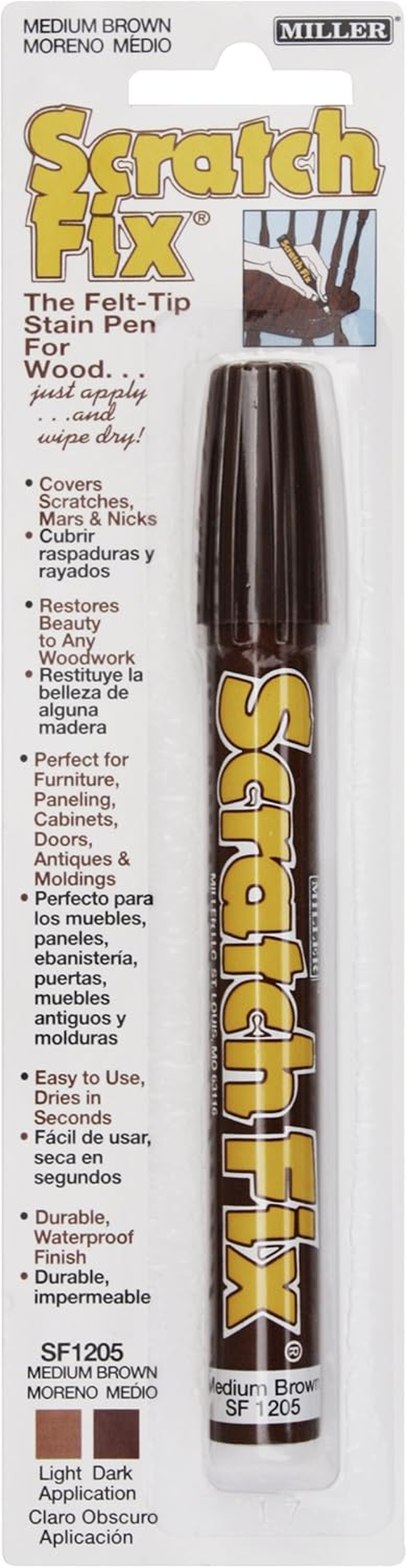 Miller SF1204 Wood Stain Scratch Fix Pen/Wood Repair Marker - Red Brown Wood