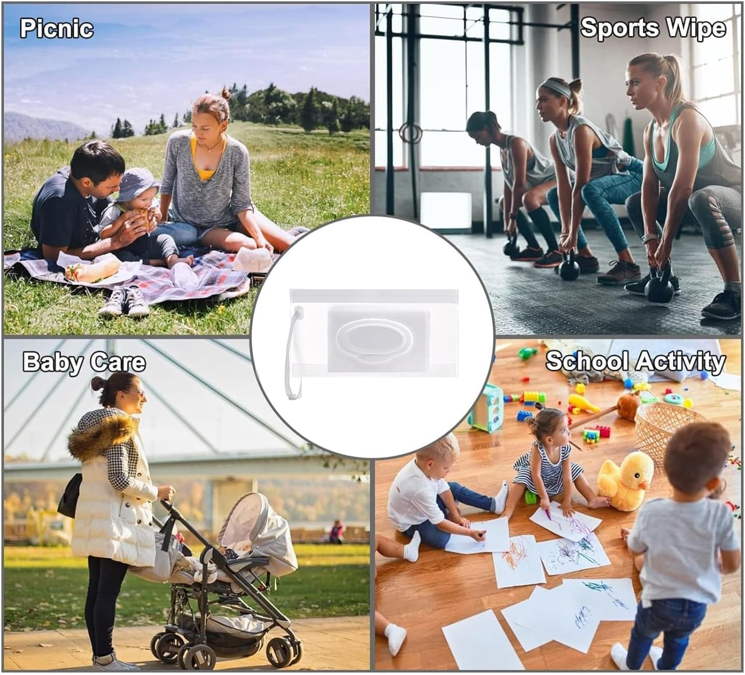 4 Pack Reusable Wet Wipes Pouches ，Frosted - Eco-Friendly and Lightweight Refillable Dispenser for Baby & Travel ，Office Worker，Hiking，Wrist Strap & Moisture Lock image number 5