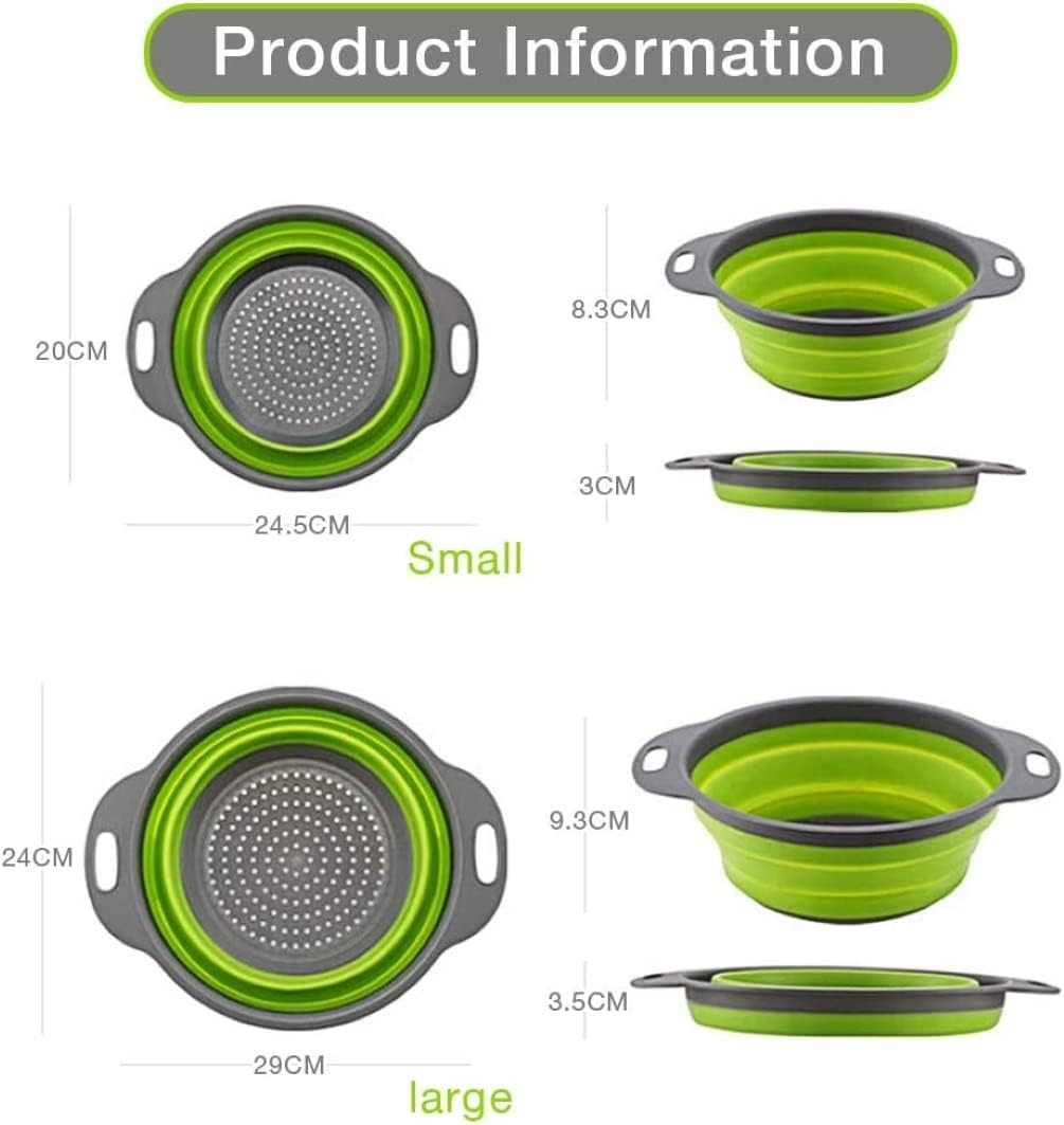 Collapsible Colander Set of 2 round Silicone Kitchen Sink Strainer Set and Fruit Basket- 1 Large 1 Small Perfect for Draining Pasta, Vegetable and Fruit - Home Essentials (Green) - Red image number 7