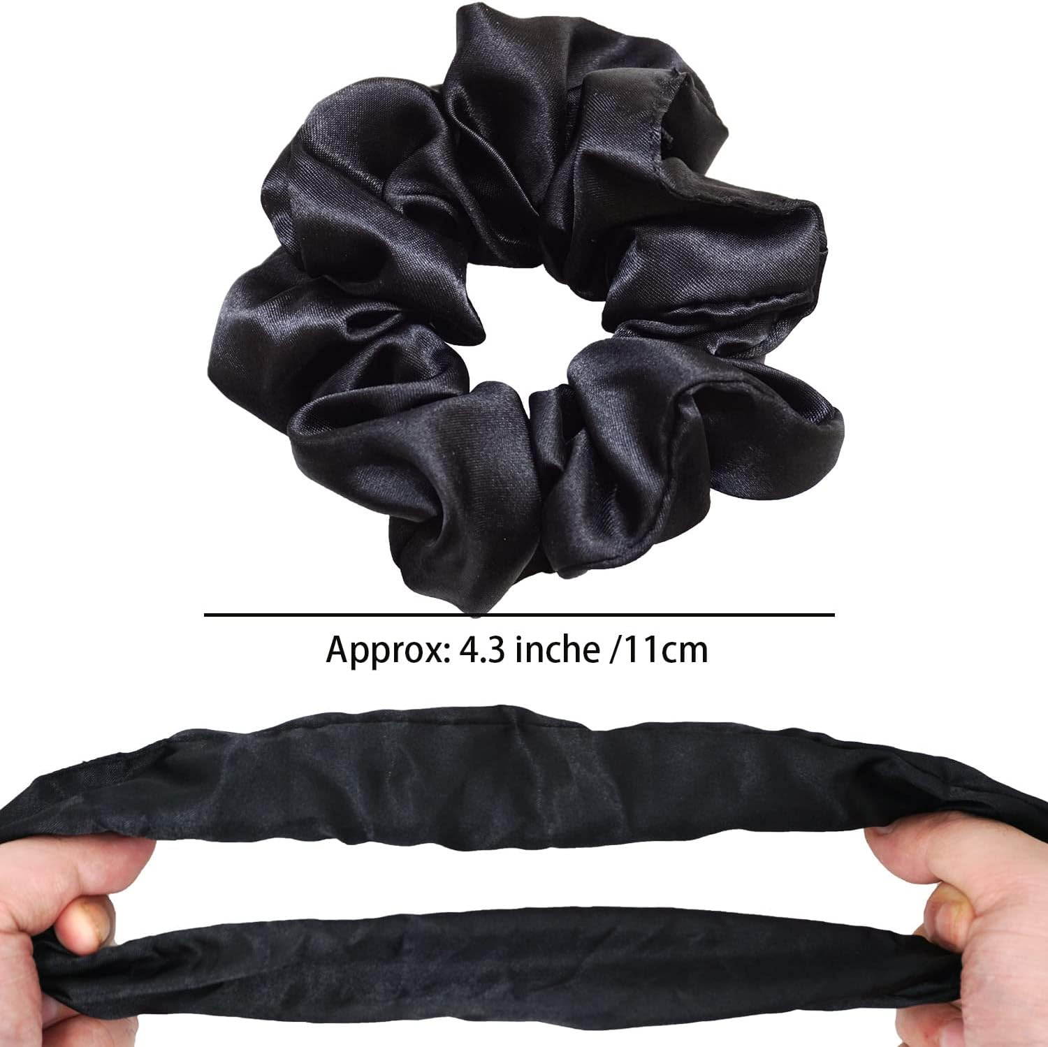 6 Pieces Hair Scrunchies Satin Elastic Soft Hair Ties Scrunchy Hair Bands for Women Girls(Black),11Cm/4.3Inch