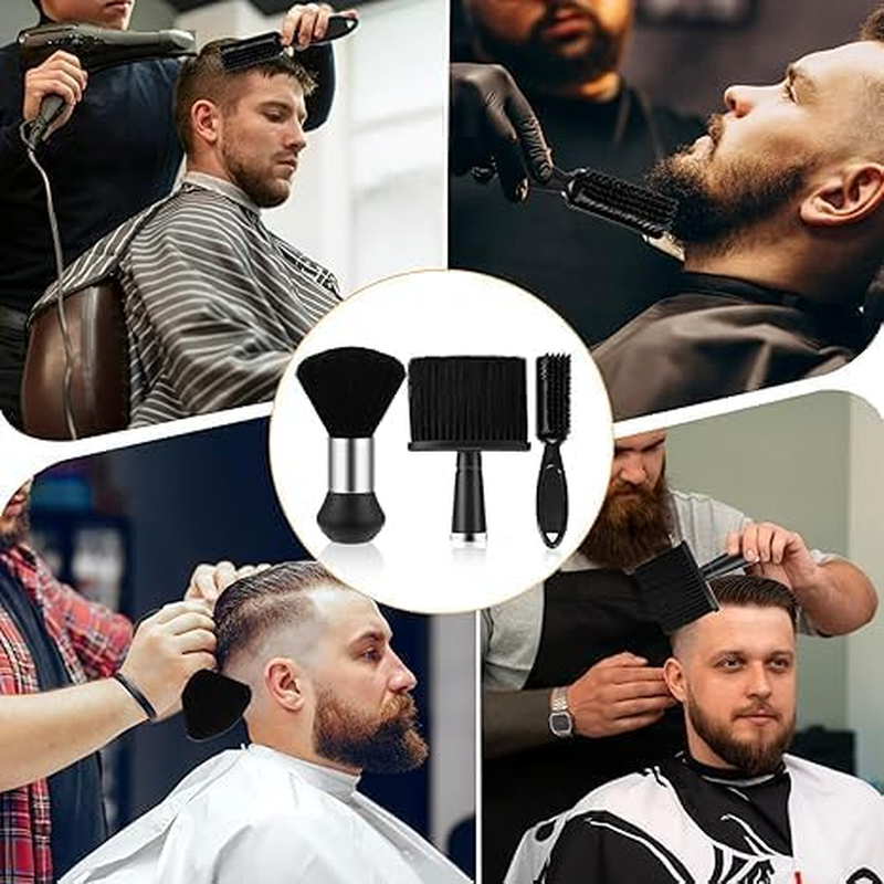 Leanockesa 3 Pcs Professional Barber Brush - Soft Neck Duster for Haircut, Styling & Cleaning | Premium Nylon Hair Brush | Barber Accessories (Black)