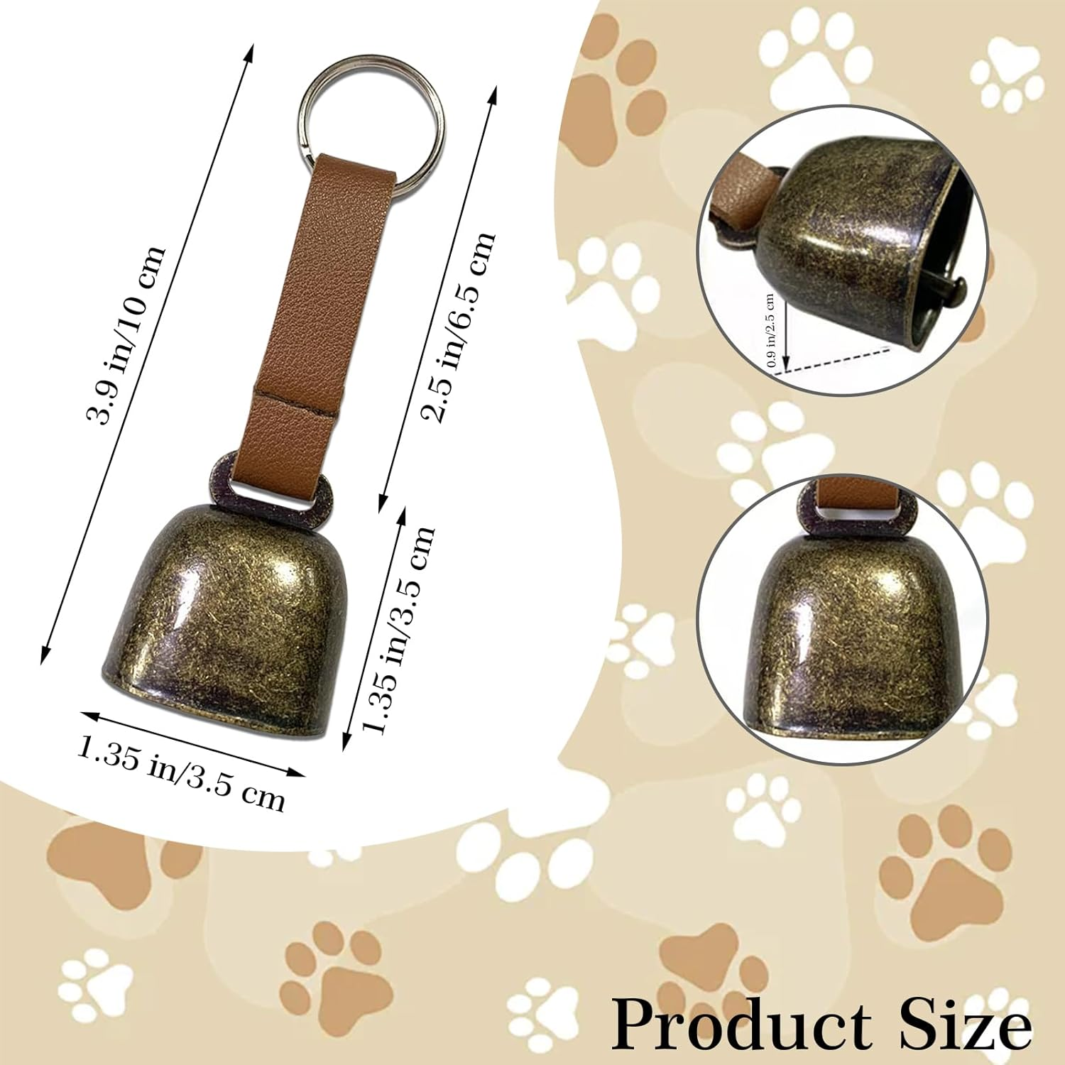 Small Cow Bell for Dog Collar with Leather Strap, Bear Warning Bell, Loud Cowbell, Anti-Lost Grazing Copper Training Bells, Pet Tracker Noise Maker for Puppies Cat Horse Sheep Goat - 4 Pack image number 5