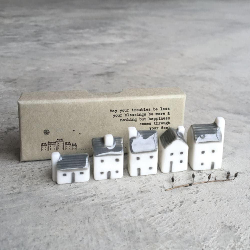 East of India Porcelain Mini Houses Gift, Street in a Box, Inspirational Keepsake Gift, Boxed Thinking of You Gift, Happiness Gift, Small Porcelain Houses image number 3