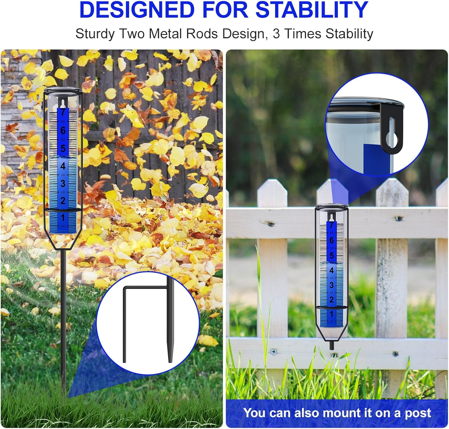 Upgraded Rain Gauge, Freeze Proof Rain Gauge Outdoor Best Rated, Large Numbers Rain Gauges for Yard with Stake, Adjustable Height Rain Measuring Tool for Garden, Lawn, Easy to Install image number 4