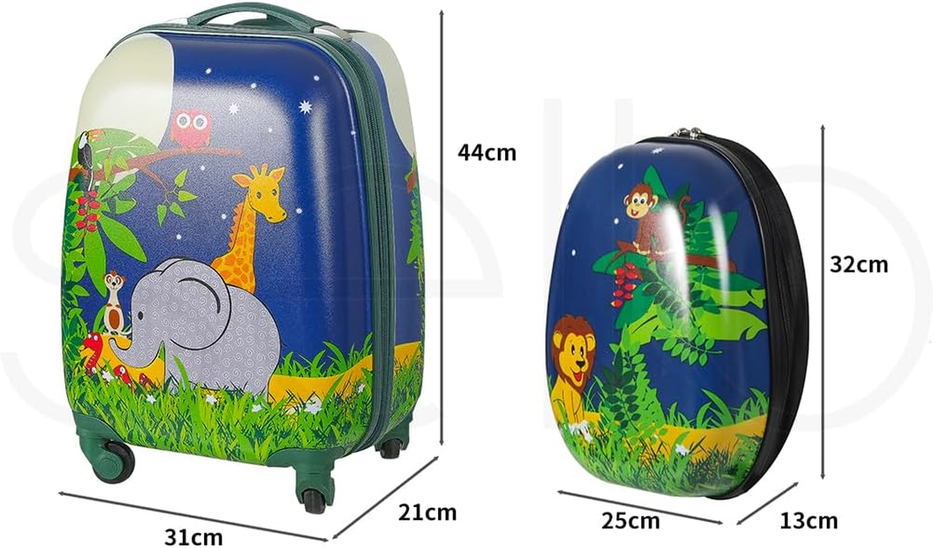 Bopeep 16''13'' 2PCS Kids Luggage Set Travel Suitcase Child Space Backpack Carry on Children Travel Rolling Trolley Suitcase, Retractable Handle, Lightweight Trolley Case for Boys Girls (Jungle) - Space Dino image number 7