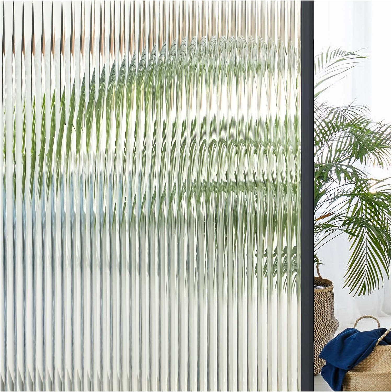Coavas Window Privacy Film Reeded Glass: Frosted 3D Fluted Glass Window Cling, Adhesive Vinyl Decorative Door Stickers for Bathroom Home Sun Blocking,17.5X78.7 In, Translucent