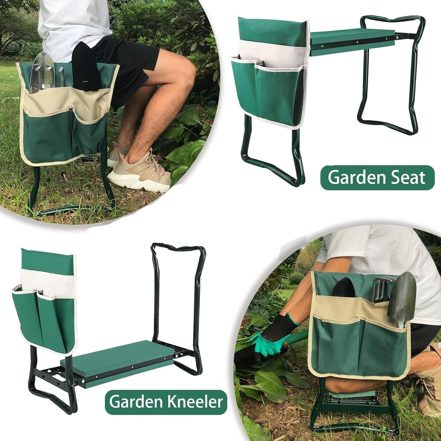 Garden Kneeler Seat, with Upgraded Thicken Kneeling Pad and 2 Large Tool Pouch, Foldable Stool 330Lb Capacity-Protects Your Knees, Clothes from Dirt & Grass Stains image number 3